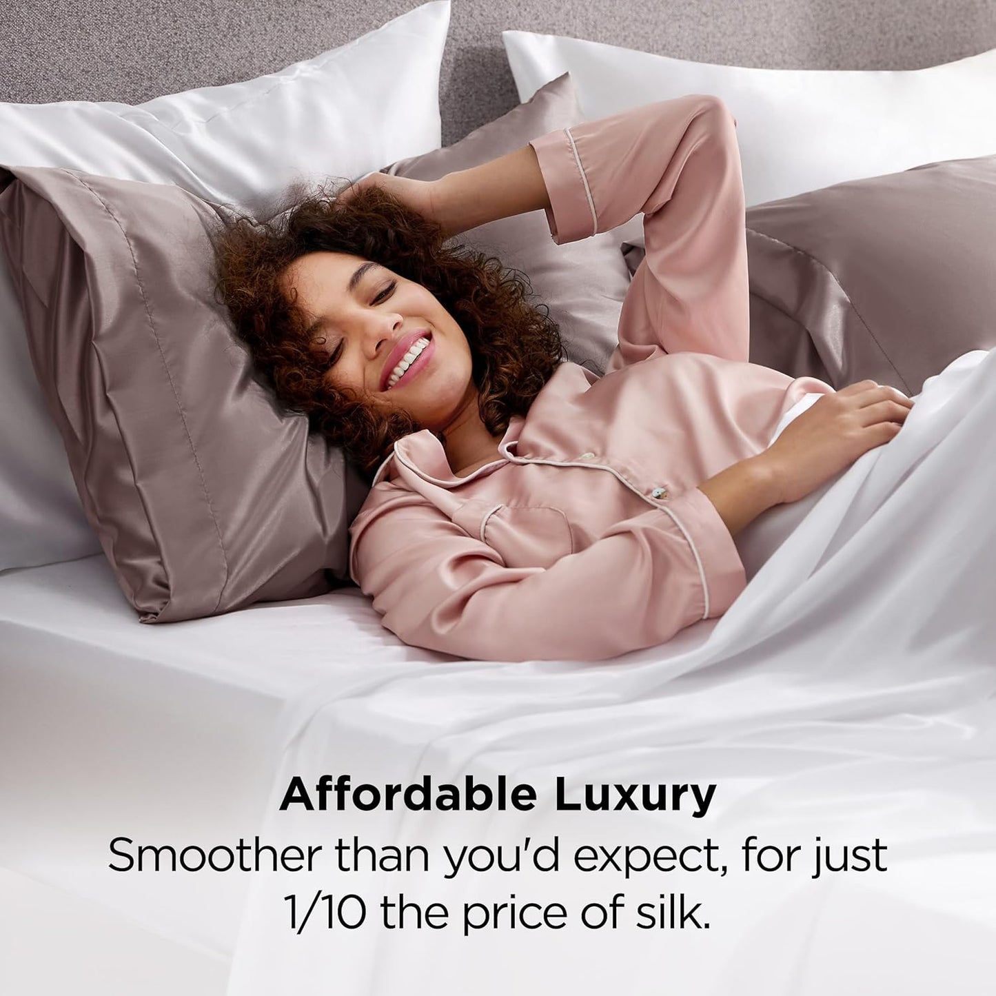 Bedsure Satin Pillowcase 2 Pack Similar to Silk Pillow Cases Standard Size, Pillow Case for Sleeping Women with Envelope Closure, Gifts for Women Men, Dusty Rose, 20x26 Inches, 2pcs