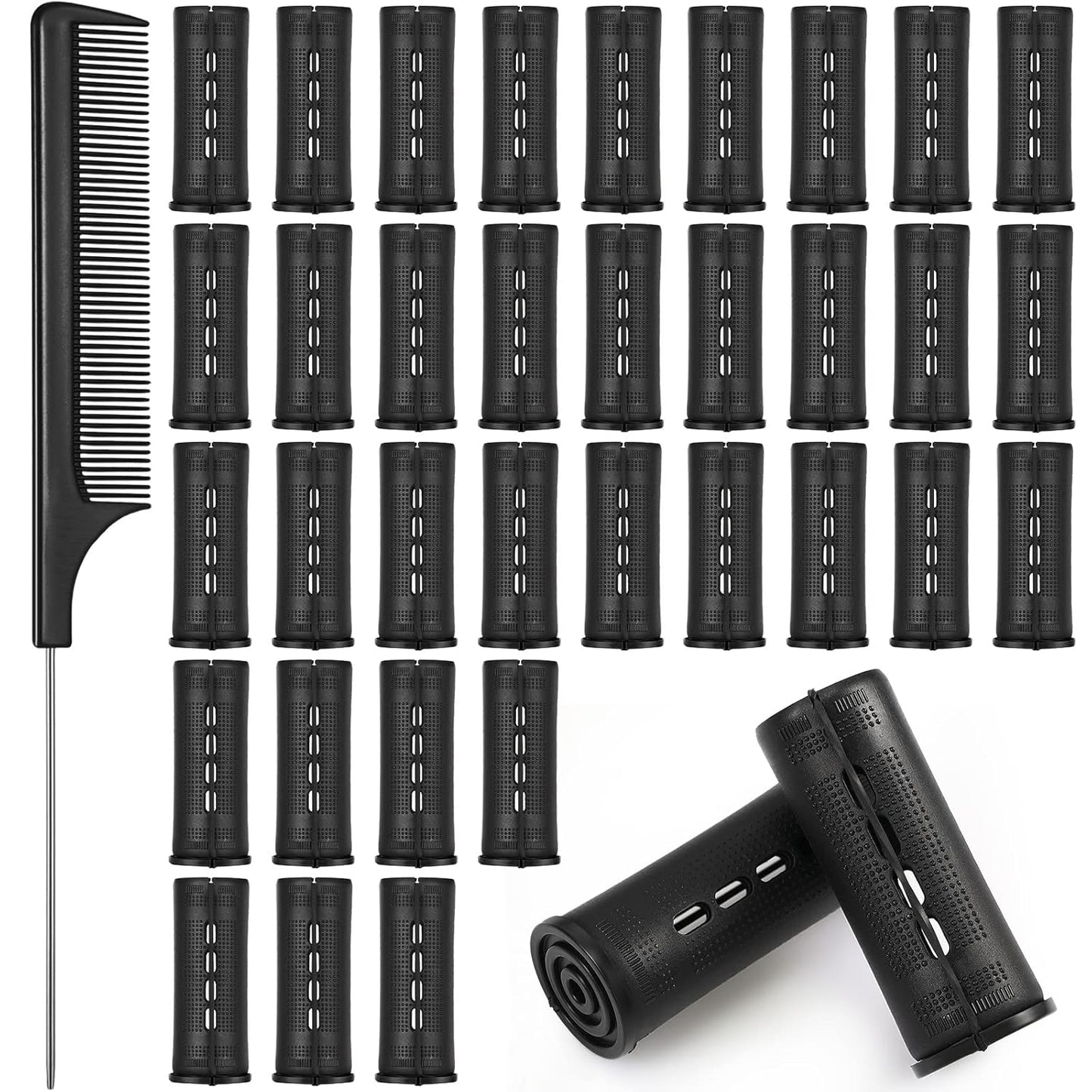 WILLBOND 36 Pieces Cold Wave Rod Hair Perm Rods Hair Rollers Perming Curlers with Steel Rat Tail Comb for Hairdressing Styling
