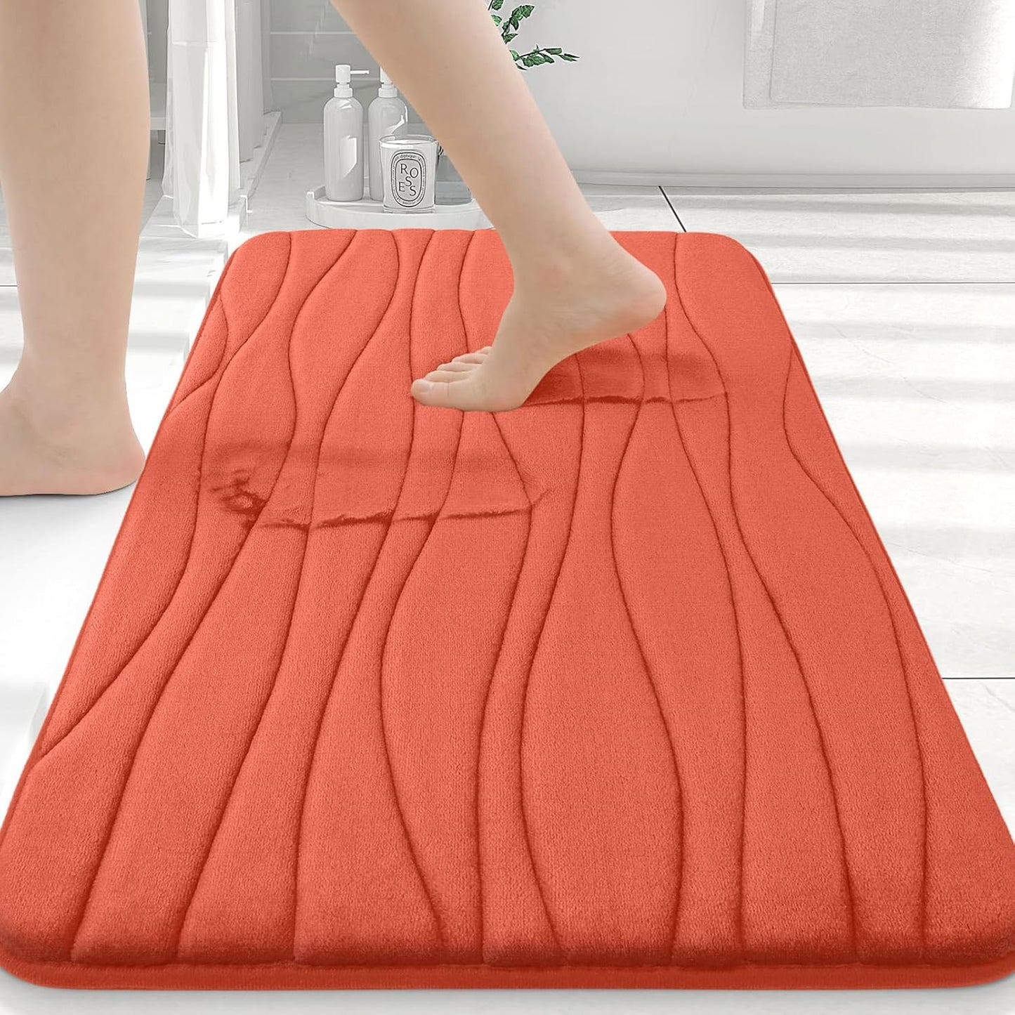 Buganda Memory Foam Bathroom Rug Mat 30x20, Extra Soft and Absorbent Bath Mats, Non-Slip and Machine Washable Bath Rugs for Bathroom Floor,Tub and Shower, Coral