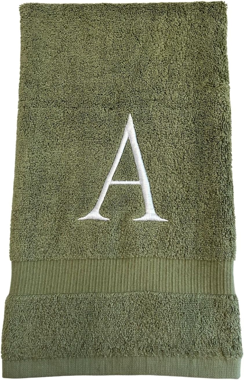 Sage Initial Hand Towel for Bathroom - Monogrammed Luxury Hotel Quality Decorative Embroidered Towel for Powder Room, Spa - GOTS Organic Certified - Set of 2 Letter L