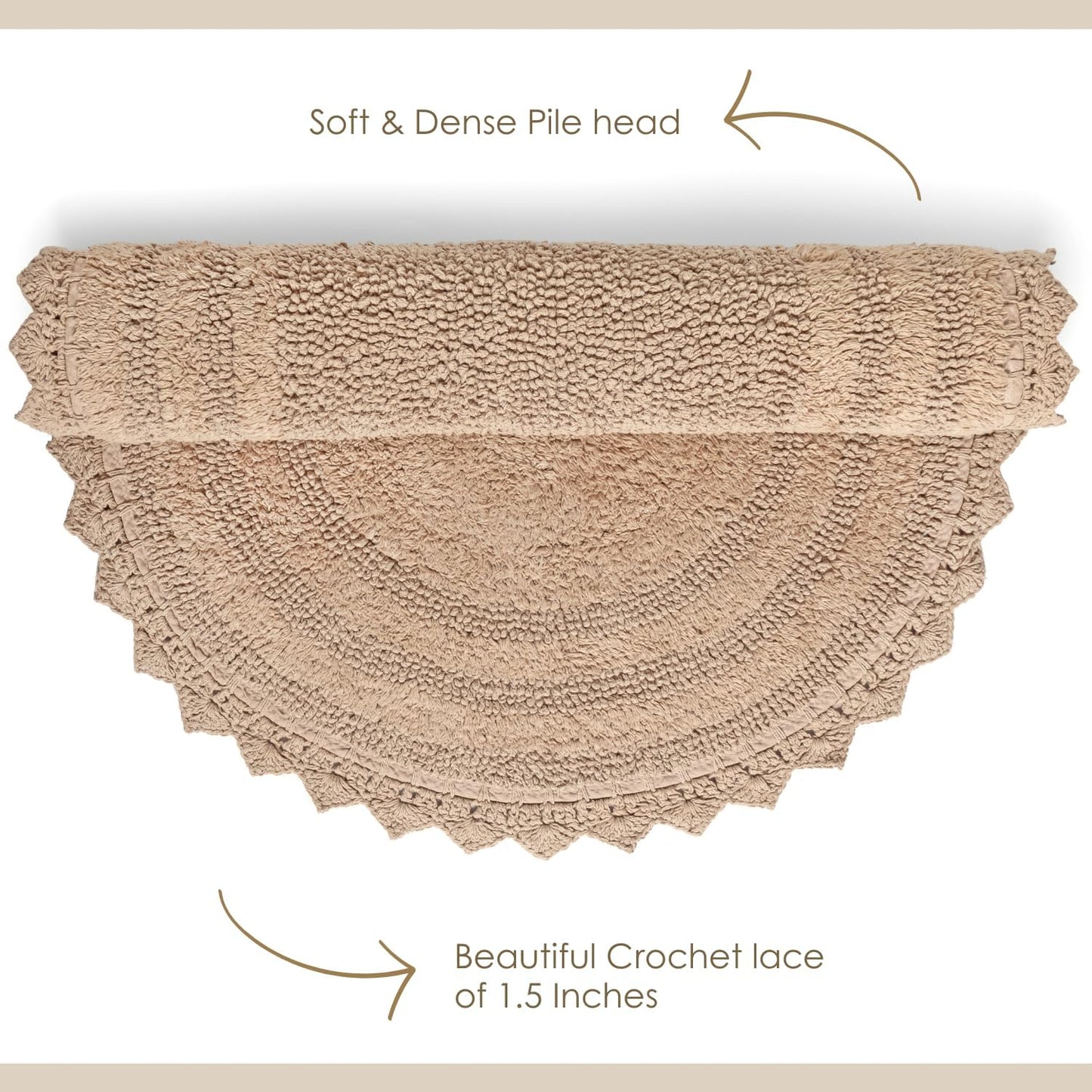 RAJRANG Circle Bathroom Mat for Kitchen and Spa with Crochet Pattern Cotton Absorbent Soft Reversible Woven Bath Rug Sand Round 24 Inches