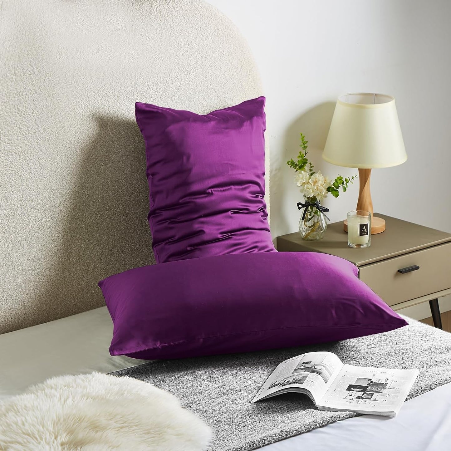 Mulberry Silk Pillowcase for Hair & Skin - Soft, Breathable, Smooth Both Sided Natural Silk Pillowcase with Zipper - Beauty Sleep Silk Pillow Case 1 Pack for Gift (King, Purple)