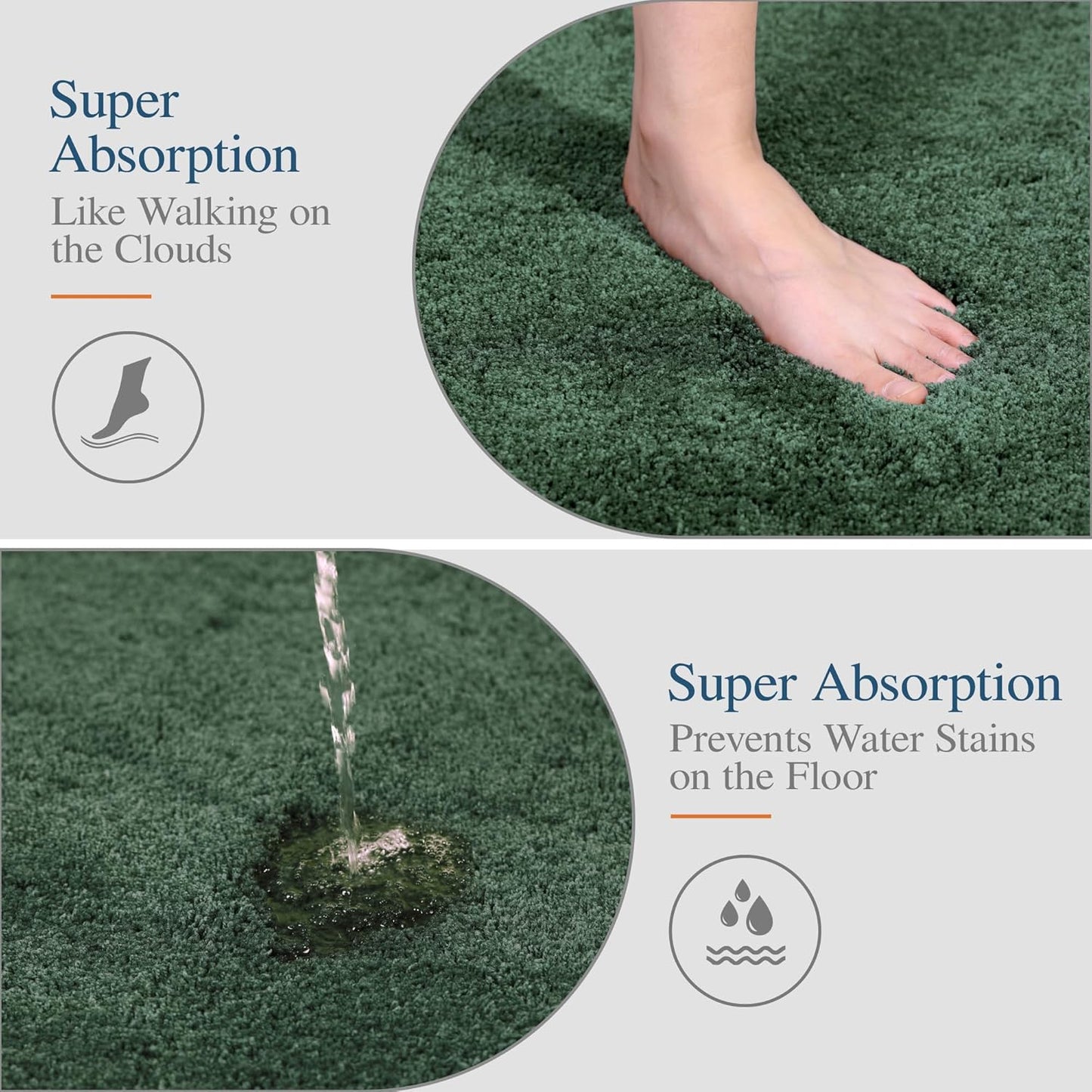 Walensee Contour Rug (20x24, Hunter Green) Non Slip Bath Mat, Soft Microfiber Shaggy Mat, Machine Washable U Shape Toilet Rug