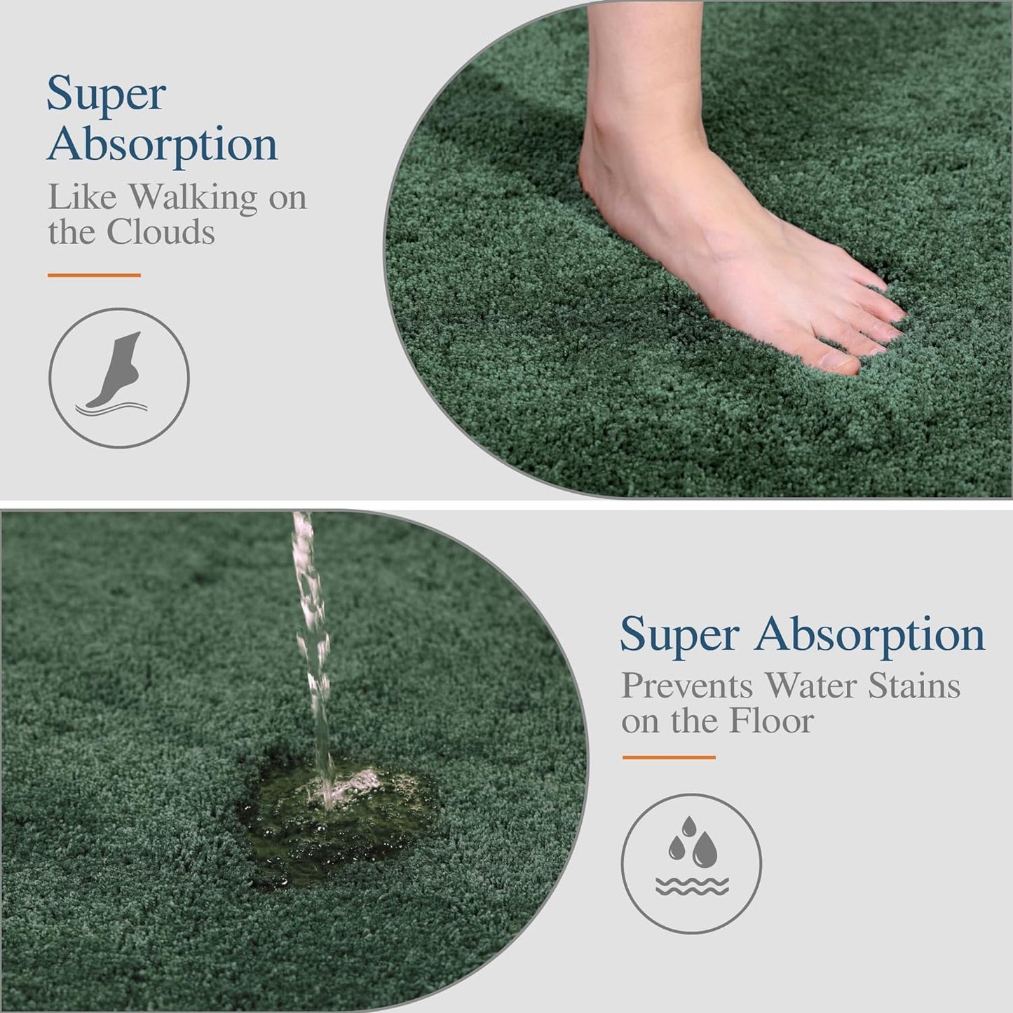 Walensee Bathroom Rug Non Slip Bath Mat (16 x 24, Hunter Green) Water Absorbent Soft Microfiber Shaggy Mat Machine Washable Bath Rug Thick Plush Rugs for Shower