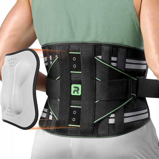 Back Brace for Lower Back Pain Relief, 8X Powerful Lumbar Support with 3D Pad, Support Belt for Men Women, Breathable Back Support Brace with Adjustable Strap, Green Size M