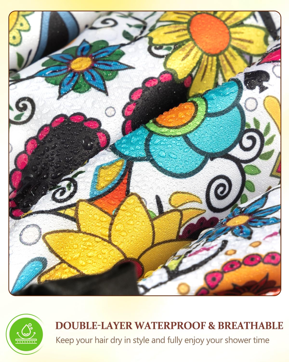 mikimini Shower Cap for Women Reusable Waterproof, Extra Large Hair Cap for Shower with Double Layers, Stylish Vibrant Designed Shower Bonnet for Long Thick Hair