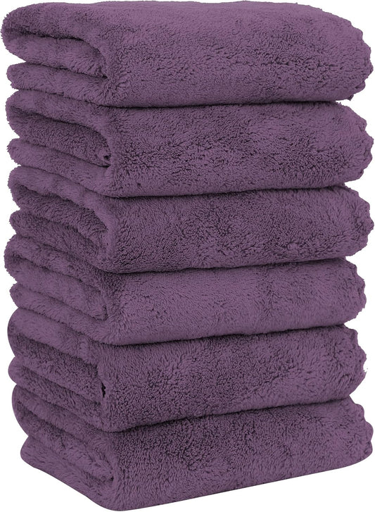 MOONQUEEN 6 Pack Premium Hand Towels - Quick Drying - Microfiber Coral Velvet Highly Absorbent Towels - Multipurpose Use as Hotel, Bathroom, Shower, Spa, Hand Towel 16 x 28 inches (Plum)