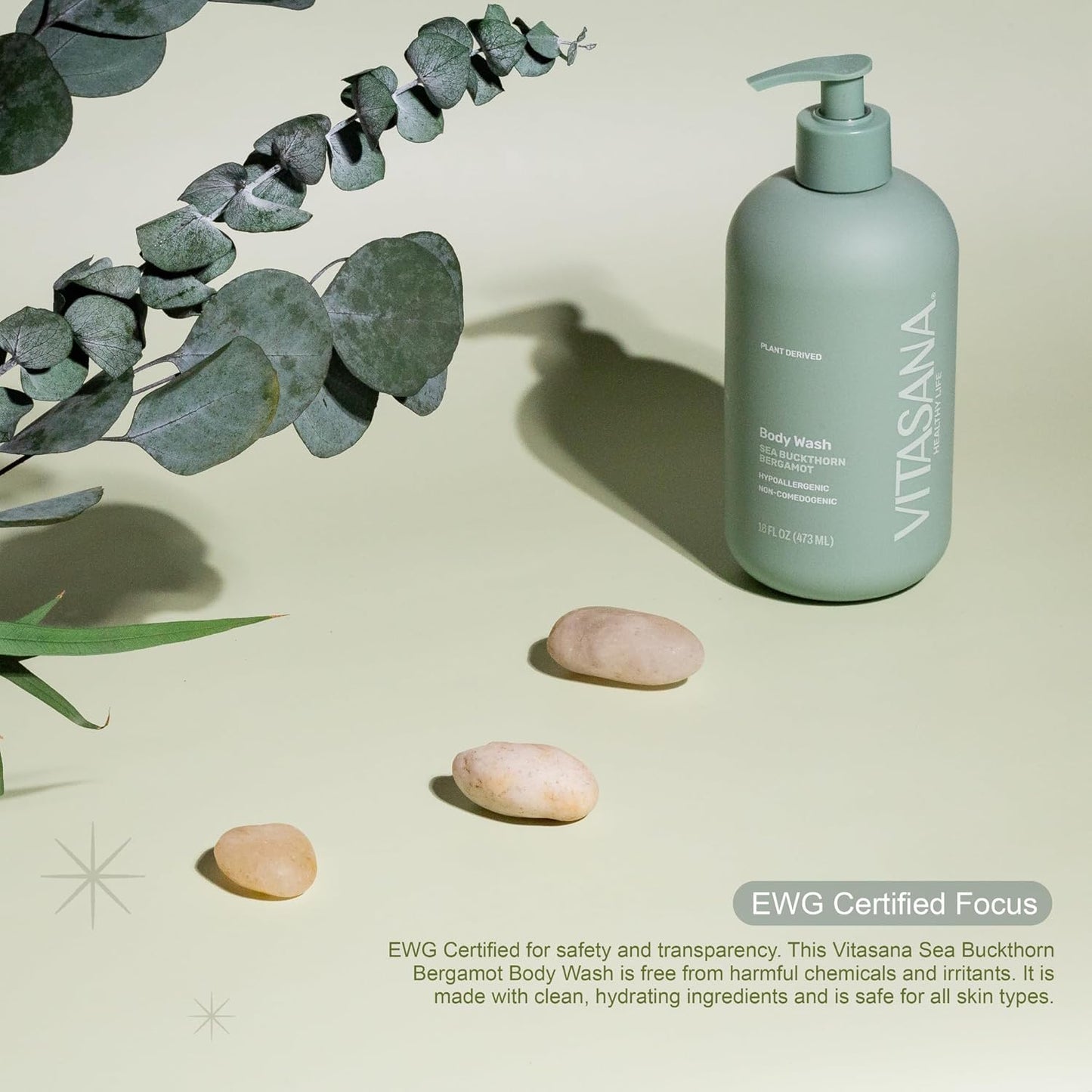 Natural Body Wash for Sensitive Skin, 16 oz – Sea Buckthorn & Bergamot Scent, 98.9% Plant‑Derived, EWG Verified, Hypoallergenic, Paraben‑Free, Sulfate‑Free, Cruelty‑Free