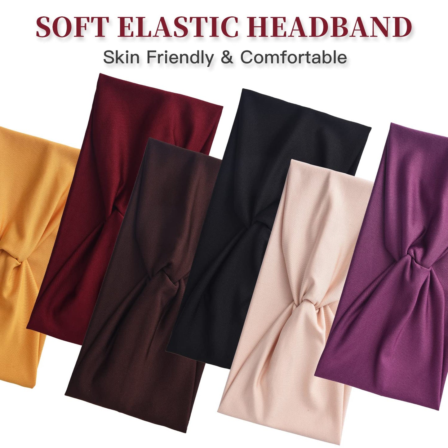 Yeshan 12 Pack Wide Twist No Slip Turban Stretchy Criss Cross Yoga Workout Sport Hair Bands Solid Color Bandana Headbands