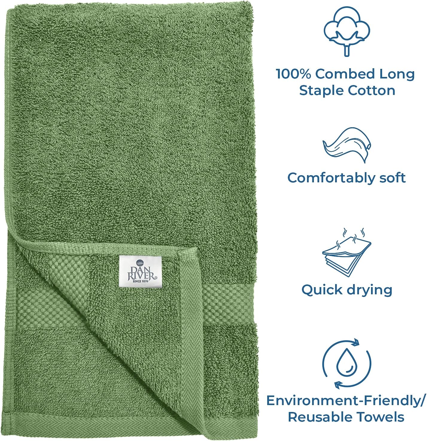 DAN RIVER Luxury Hand Towel – Soft, Absorbent, Quick-Drying, Premium Cotton Towel, Perfect for Everyday Use, 16x28 Inches - 550 GSM Sage Green