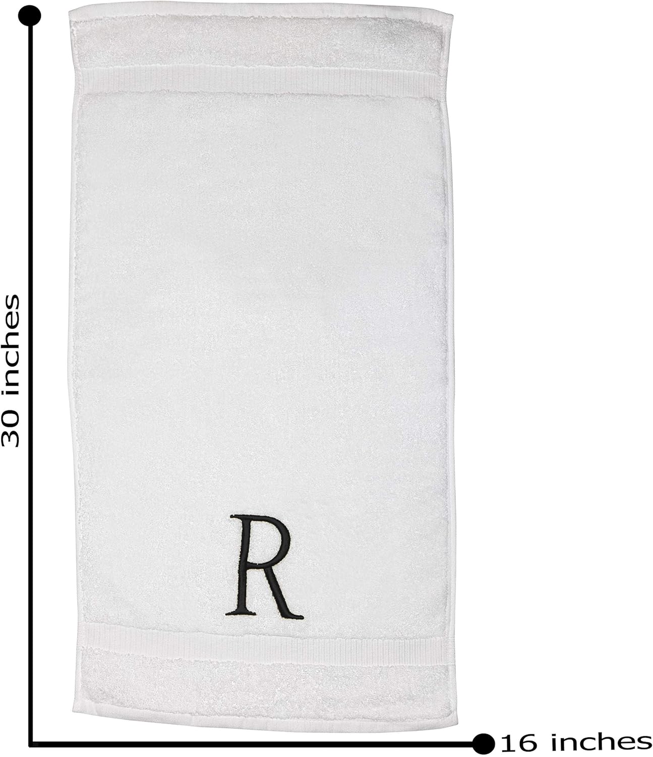 White and Black Monogrammed Hand Towel - Monogram Initial Hotel Quality Decorative Embroidered Luxury Towel for Powder Room, Spa - GOTS Organic Certified - Set of 2 Letter R