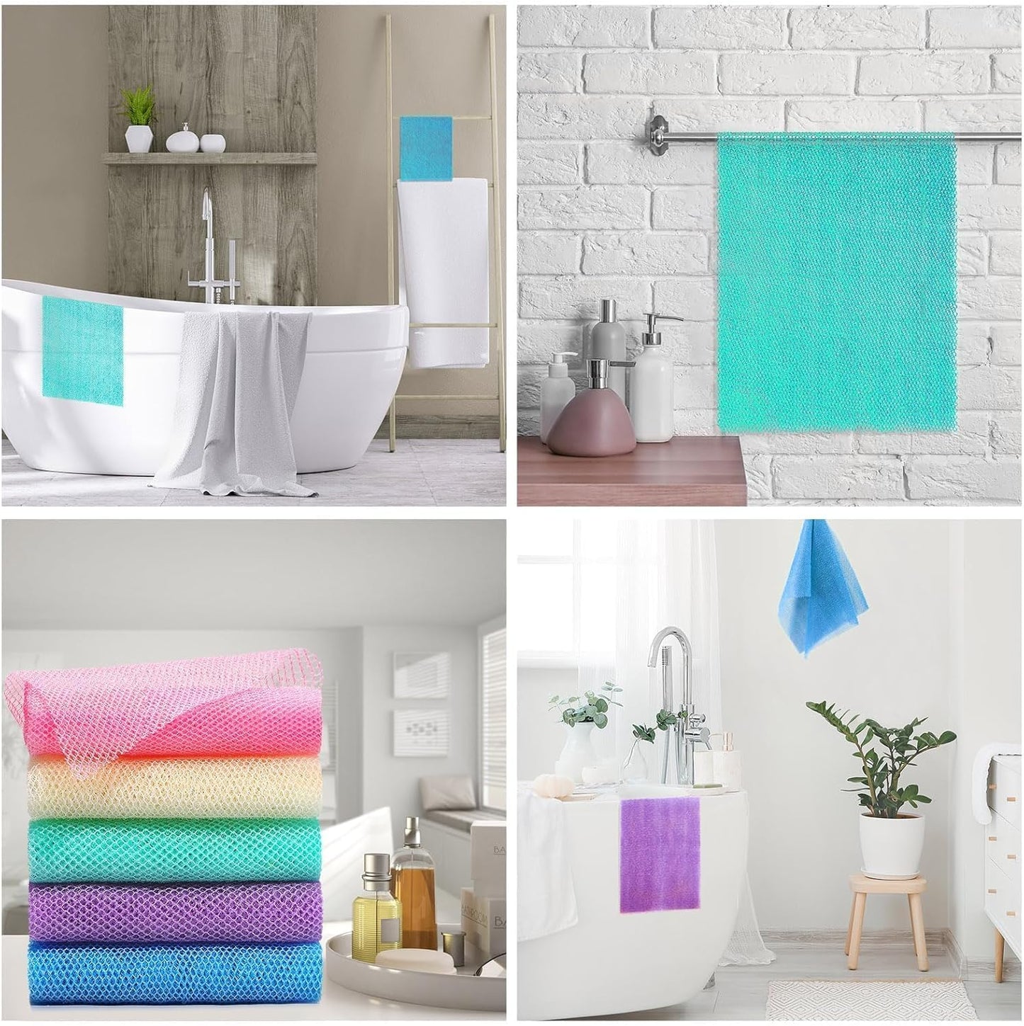 UJFQBH 6 Pieces African Bath Sponge African Net Long Net Bath Sponge Exfoliating Shower Body Scrubber Back Scrubber Skin Smoother,Great for Daily Use (Purple, Purple, Pink, Orange, Blue, Green)