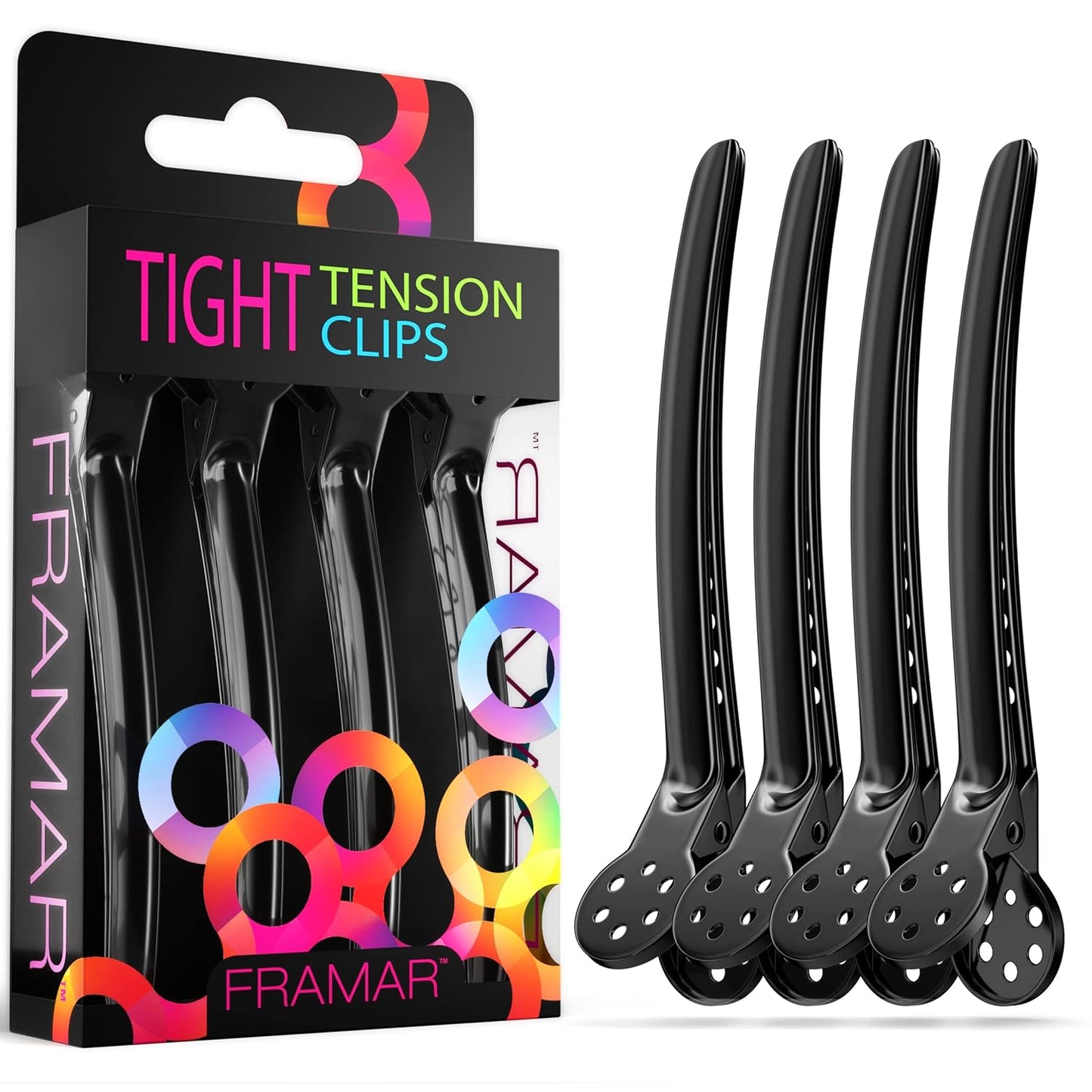 Framar Black Tight Tension Clips For Hair - Set of 4 Professional Hair Clips – Metal Hair Clips for Styling, Stylist Supplies, Hairclips, Hairstylist Essentials - Extra Tight & Durable