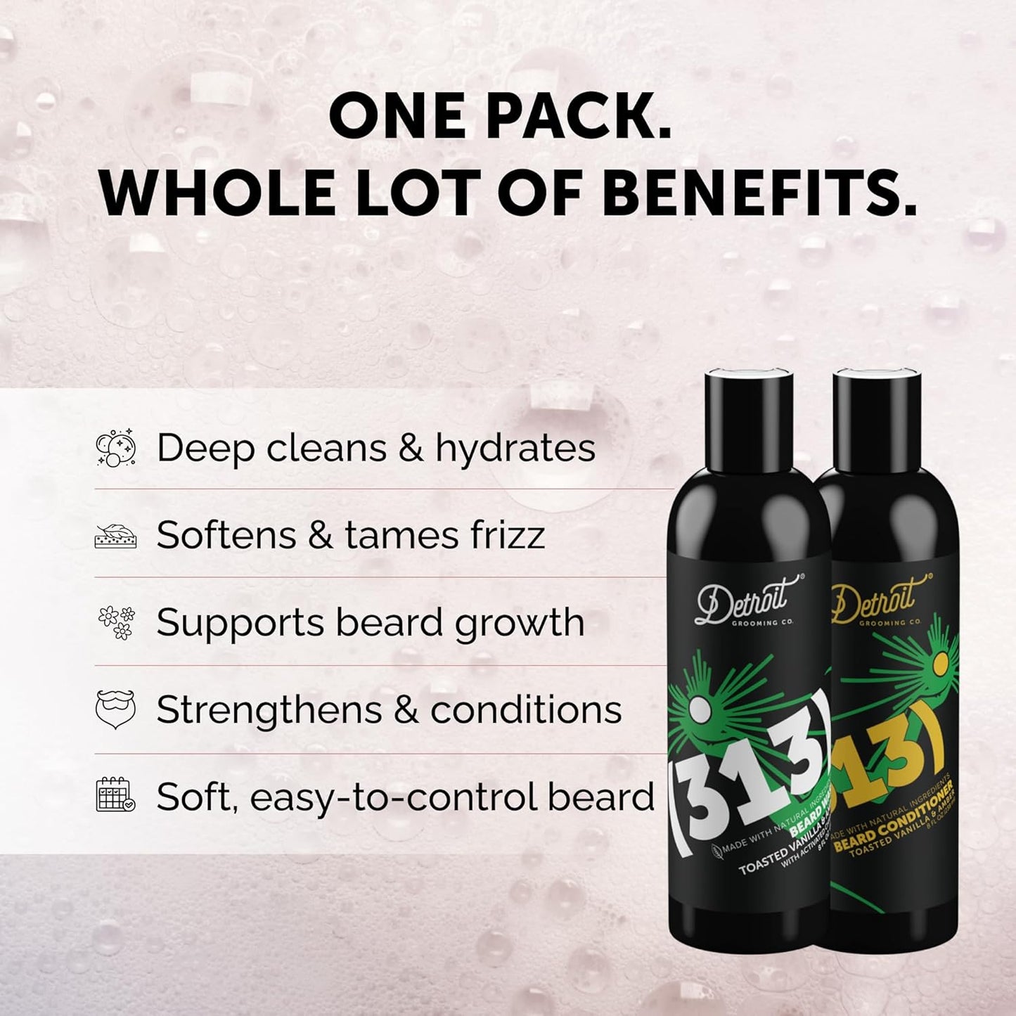 Detroit Grooming Co. Beard Wash and Beard Conditioner - Men's Kit - Softens, Strengthens, Moisturize, Infused w/Argan Oil, Apple Extract, & Aloe Vera - Toasted Vanilla Amber Scent - 313-8oz