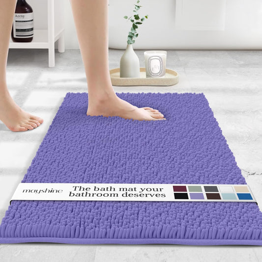 MAYSHINE Plush Shaggy Chenille Bath Mat | Extra Soft, Super Absorbent, Non-Slip Bathroom Rug | Fluffy Microfiber, Area Rug Sets for Bathroom Floor, Kitchen, Living Room | 24"x17" | Lavender
