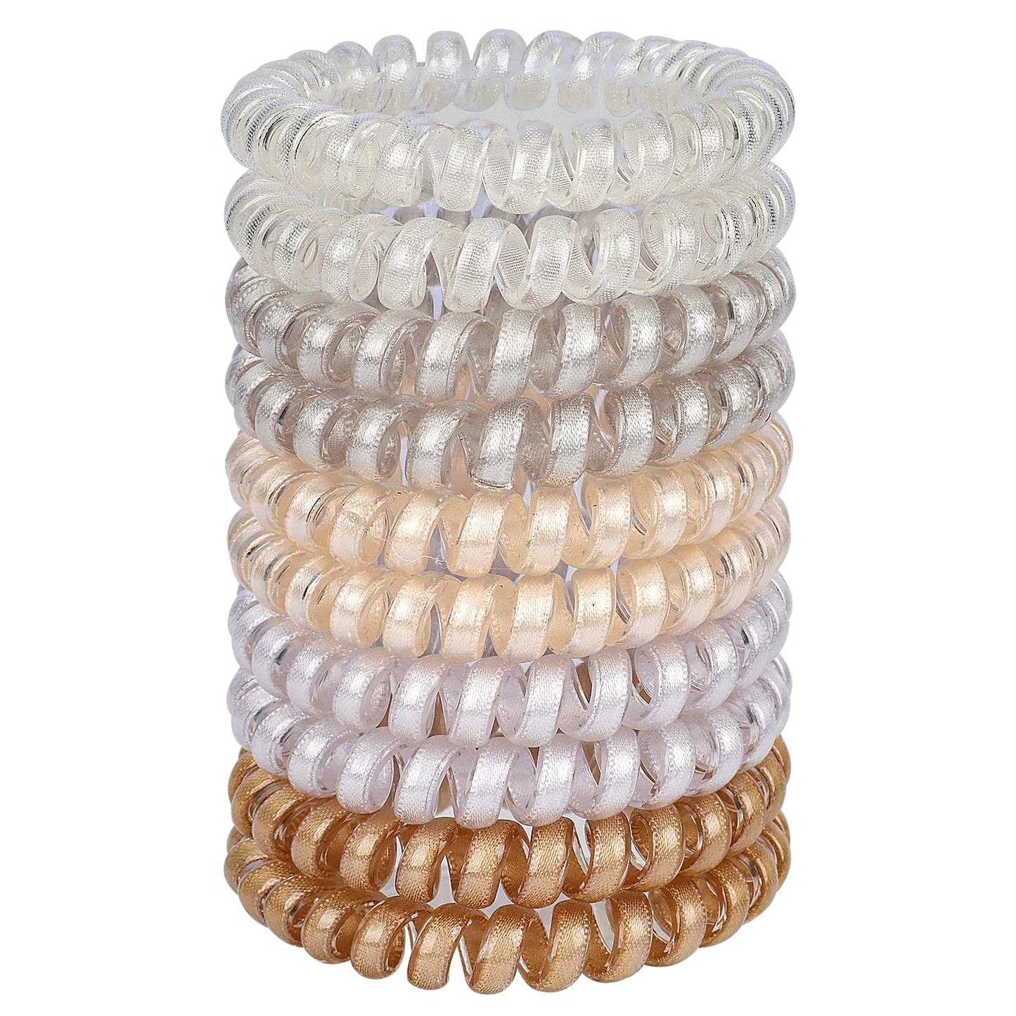 JessLab Spiral Hair Ties for Women, 10-Pack Traceless No-Damage Ponytail Holders, Coils Hair Bands for Girls, Assorted Colors