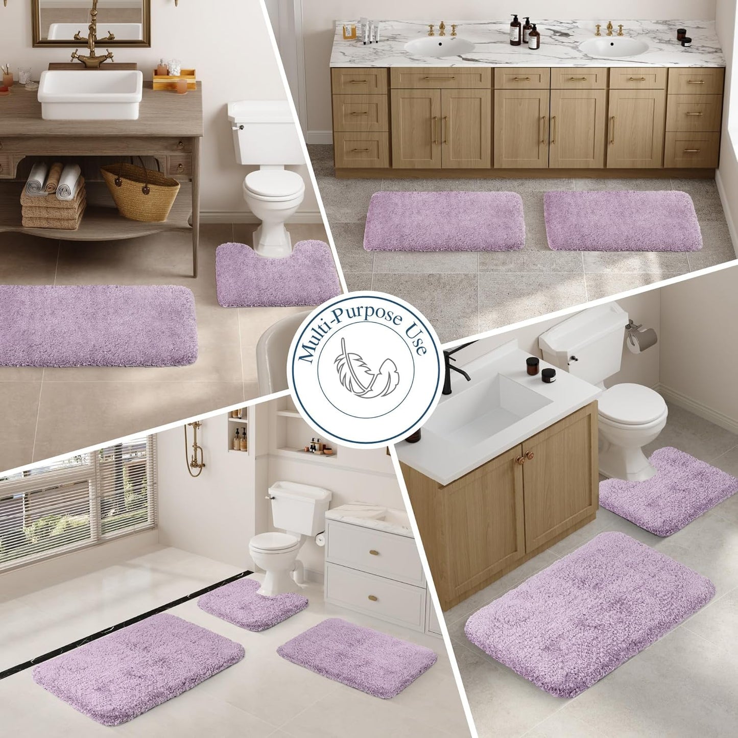 Walensee Bathroom Rug Non Slip Bath Mat for Bathroom (16 x 24, Lavender) Water Absorbent Soft Microfiber Shaggy Bathroom Mat Machine Washable Bath Rug for Bathroom Thick Plush Rugs for Shower
