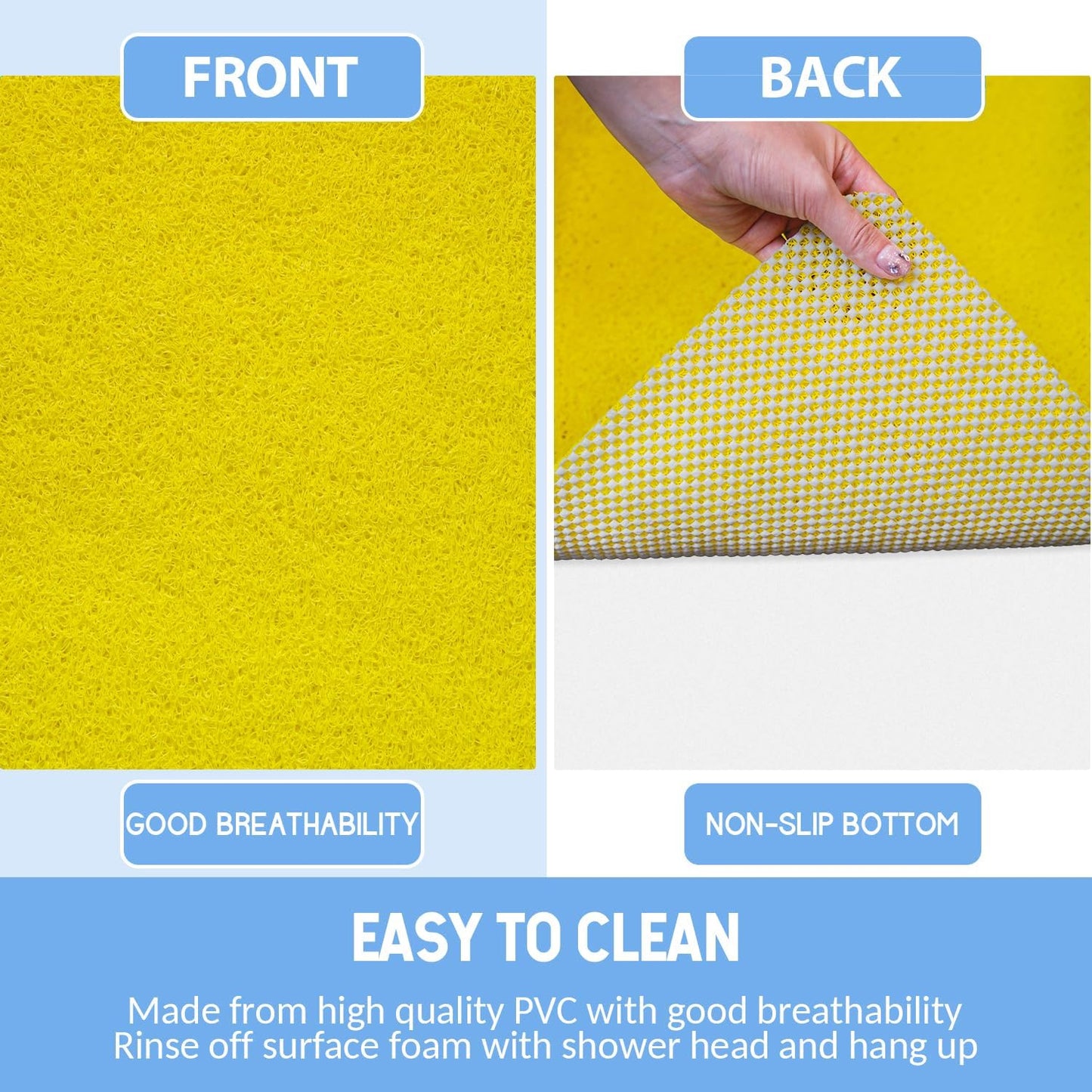 Non-Slip Bathtub Mat, Anti Slip Shower Mat, Fast Drying Bathtub Mats, Foot Scrubber Mat, Anti Slip Mat for Tub, Floor, Bathroom, Kitchen, Home, Hotel (Yellow 40"×16")