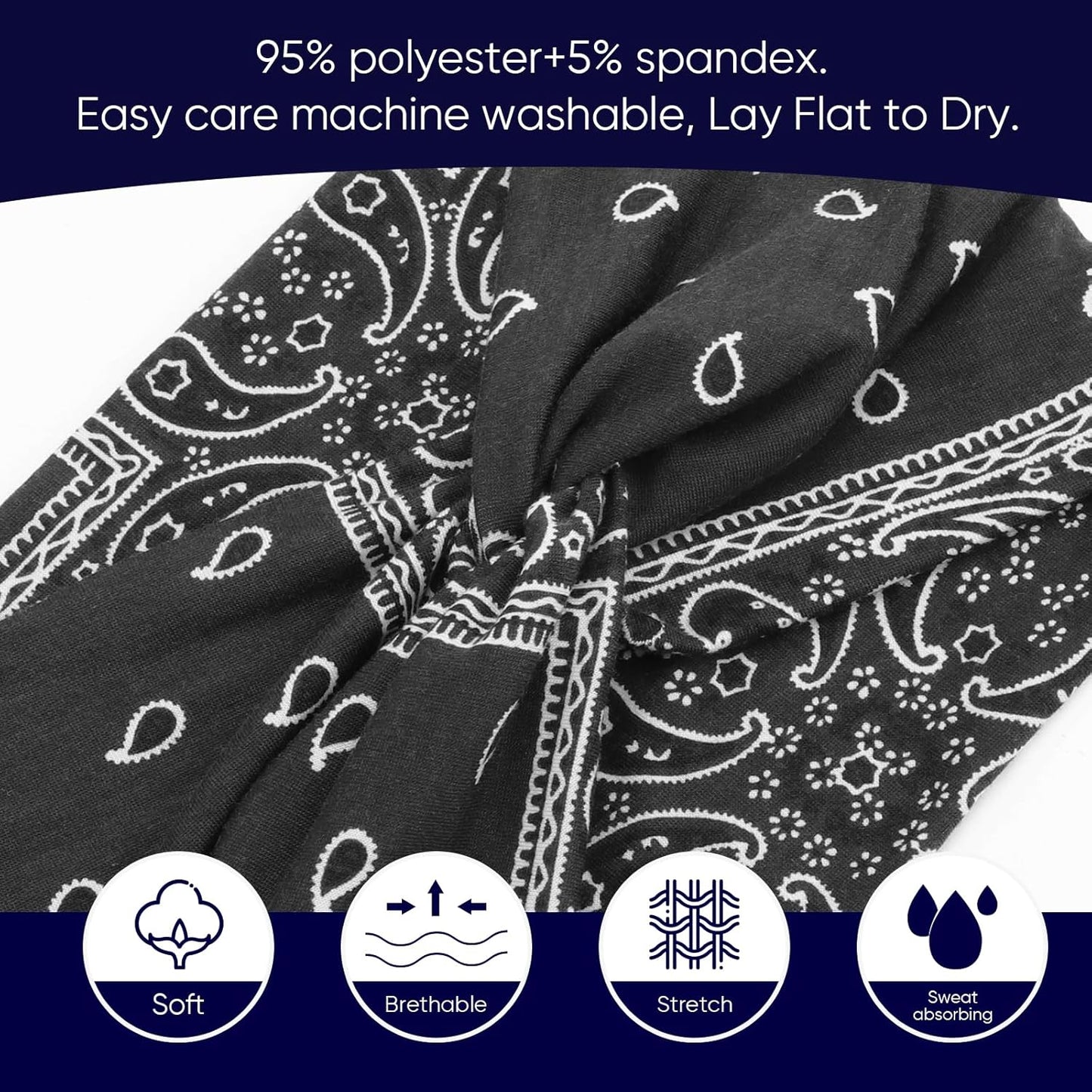 Extra Wide Headbands for Women Large Turban Headband Non Slip Boho Elastic Hairband Hair Twisted Knot Head Bands Accessories