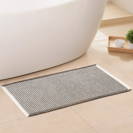 Waffle Bath Mat - Boho Bathroom Rugs Non Slip Washable, Super Absorbent & Quick Dry, Soft Bath Mat Farmhouse Bathroom Decor, 20'' x 32'', Olive Green and White