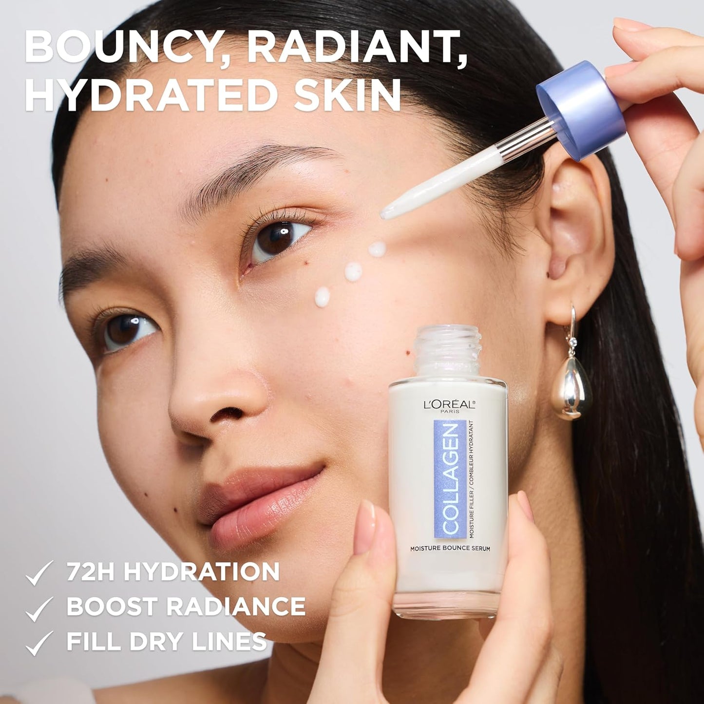 L'Oreal Paris Collagen Moisture Filler Moisture Bounce Face Serum, Glow Serum with Collagen, Glycerin, and Squalane for Bouncy, Radiant, Hydrated Skin