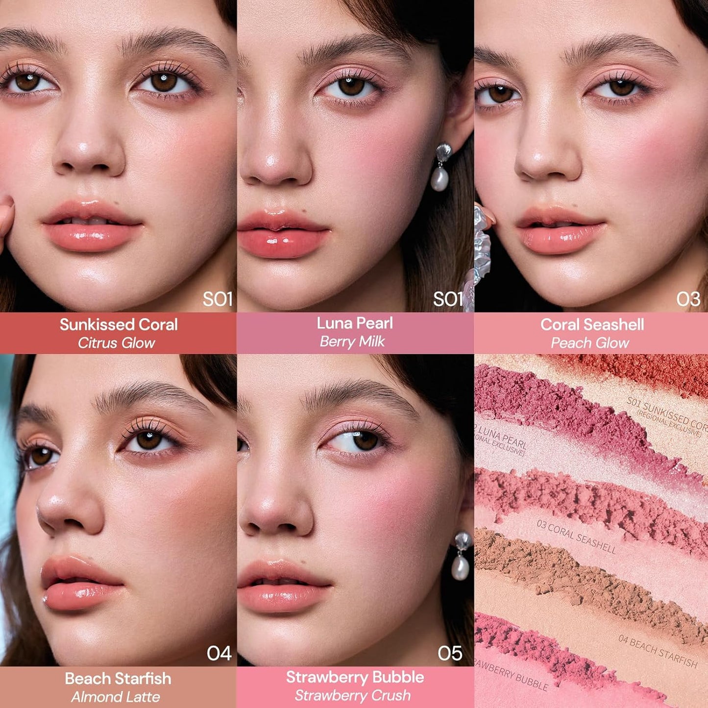Flower Knows Shell's Jewel Silk Satin Embossed Blush,Berry Milk,Cool Pastel Berry Pink for Doll-Like Flush,Illuminating Shimmer,Vitamin E Hydrating Silky Powder Blush(02 Luna Pearl)