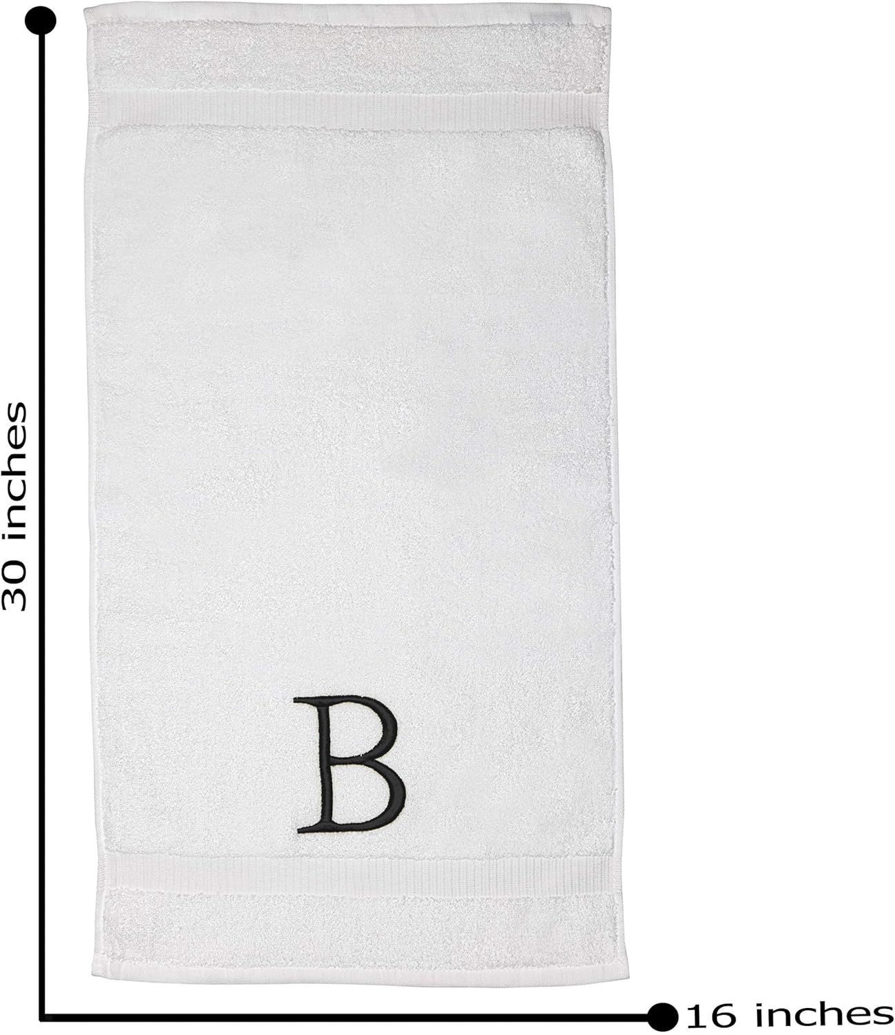 Black & White Bathroom Hand Towel - Monogrammed Luxury Hotel Quality Decorative Embroidered Towel for Powder Room, Spa - GOTS Organic Certified - Set of 2 Letter B