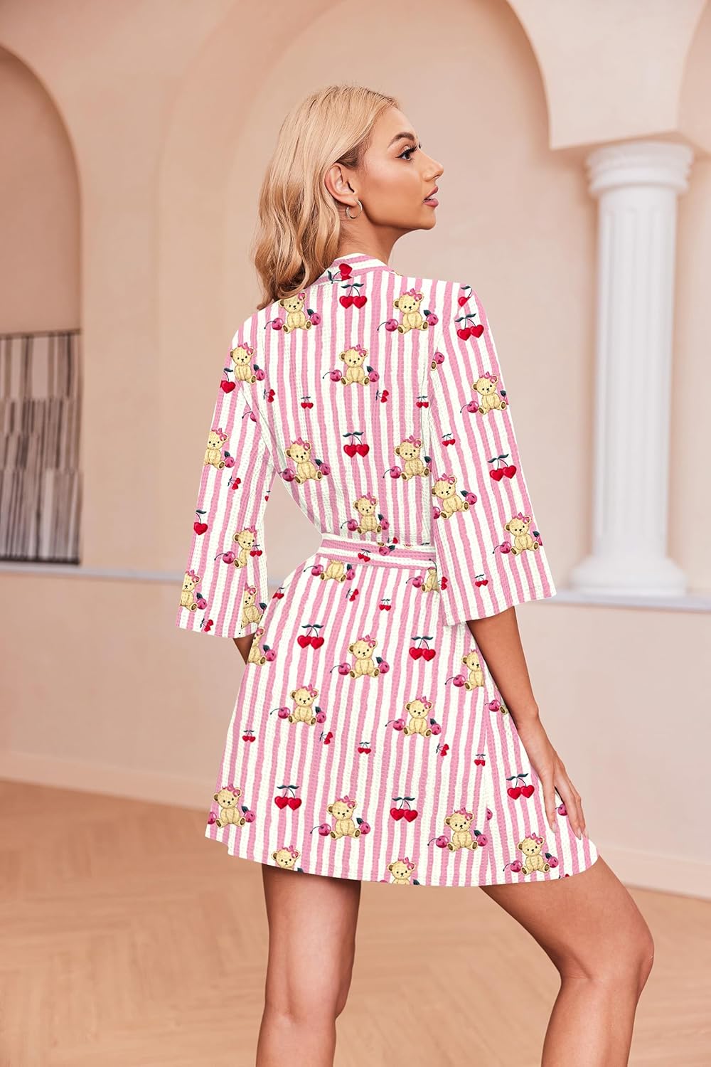 Ekouaer Robes for Women Waffle Knit Bathrobe Soft Lightweight Knee Length Loungewear S-XXL