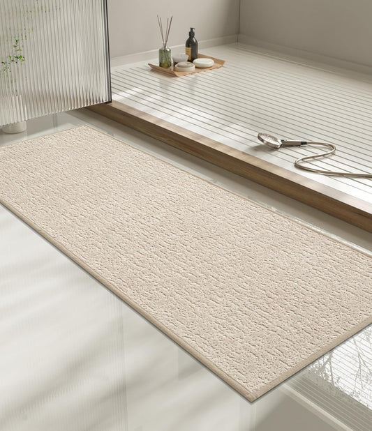 chakme Bathroom Rugs Mat 59x17, Ultra Thin Non Slip Bath Mat Quick Dry Absorbent Bath Mat for Bathroom Floor, (Light Beige, 59"x17")