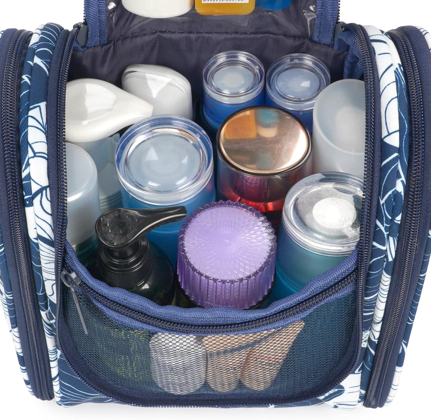 Narwey Small Hanging Travel Toiletry Bag Cosmetic Make up Organizer for Women and Men (Medium, Blue Lotus)