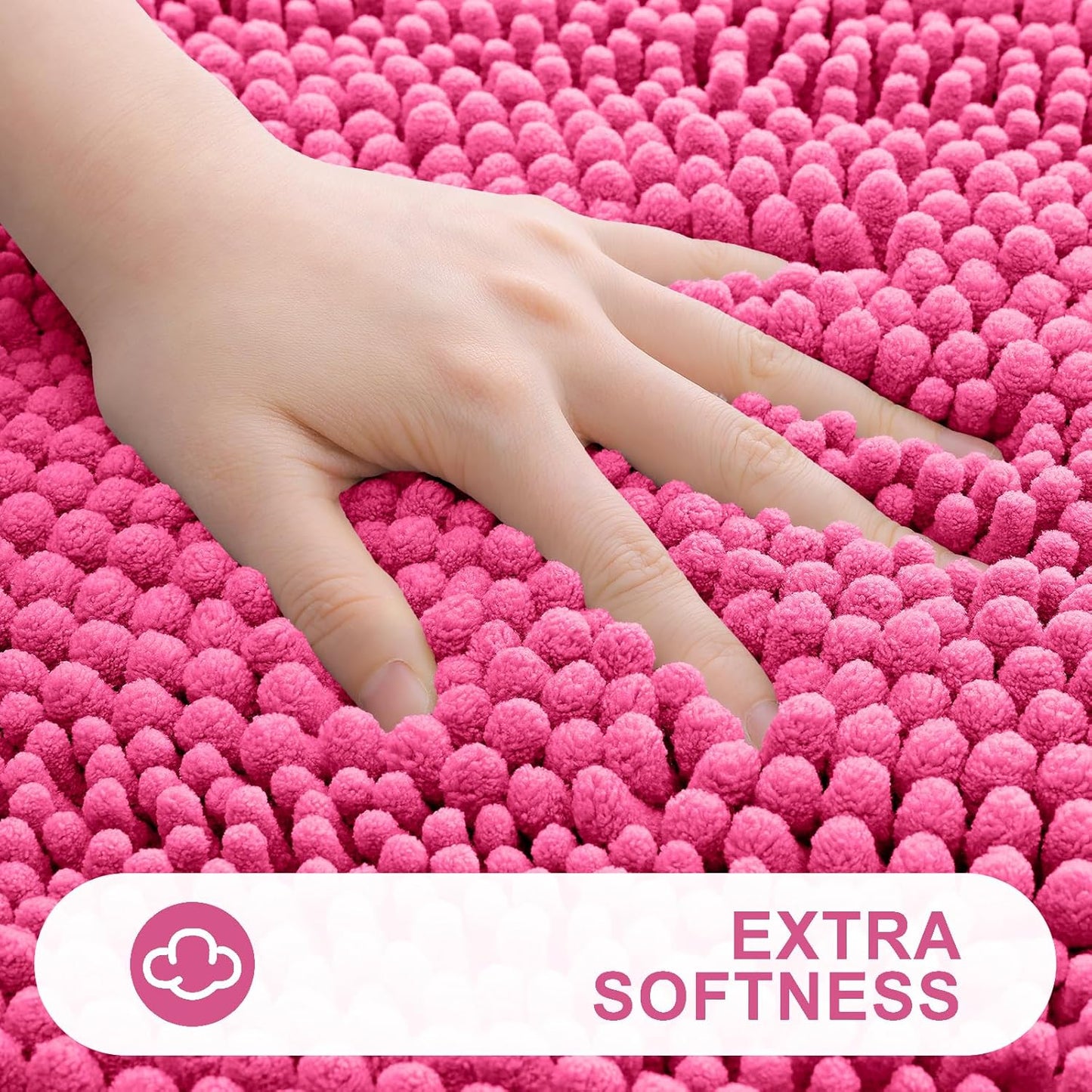 Grandaily Chenille Striped Bathroom Rugs 30x20, Extra Thick and Absorbent Bath Mats, Non-Slip Soft Plush Shaggy Shower Carpet, Machine Wash Dry, Bath Rug for Bathroom, (Medium, Hot Pink)