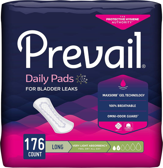 Prevail Proven - Prevail Incontinence Bladder Control Pads - Bladder Leak Pads - Very Light Absorbency, Long, 176 Count (4 Packs of 44)