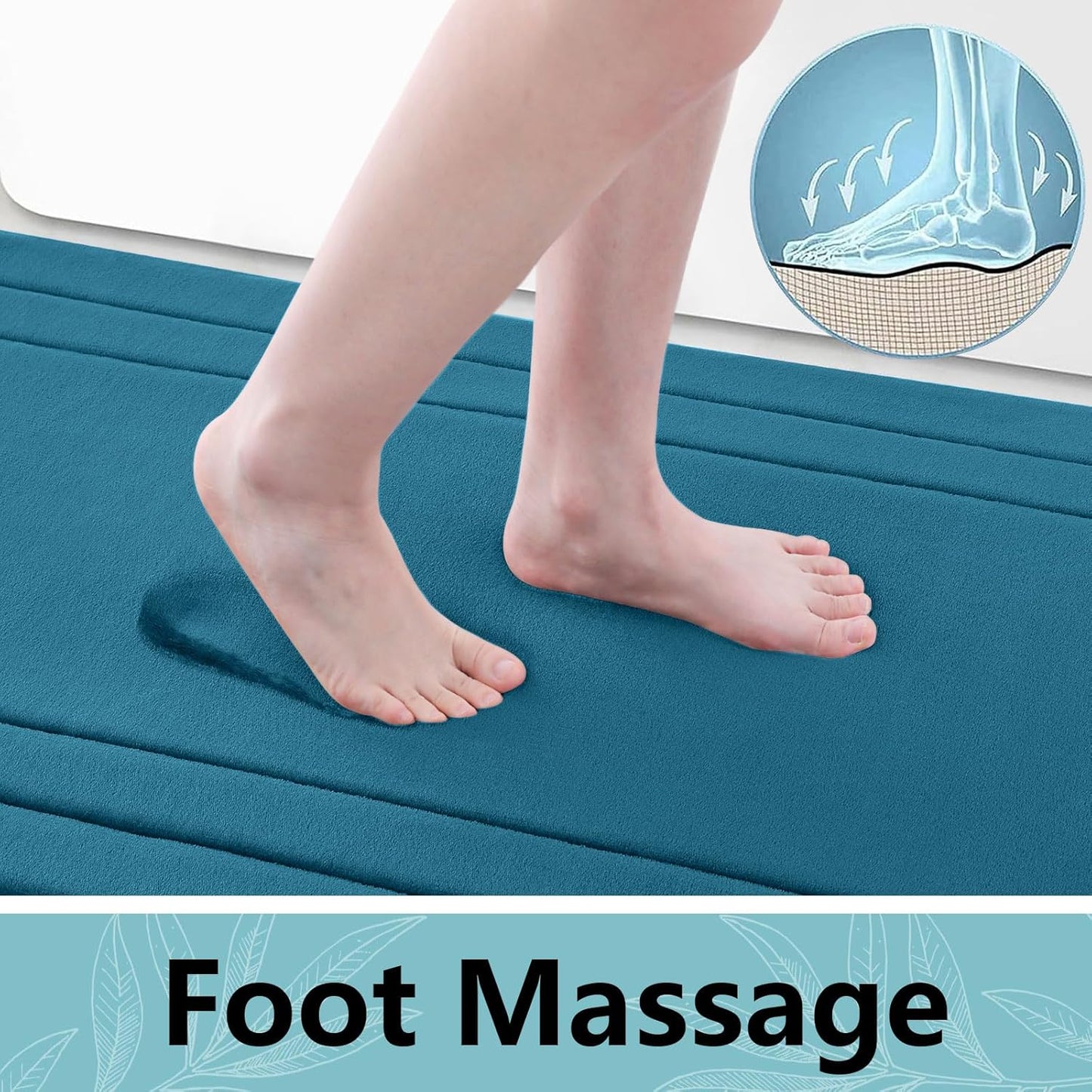 Arotive Memory Foam Bathroom Rug Mat 24x16, Ultra Soft and Absorbent Bath Mat, Machine Wash Dry, Comfortable Bath Rug Carpet for Bathroom Floor, Tub and Shower, Peacock Blue