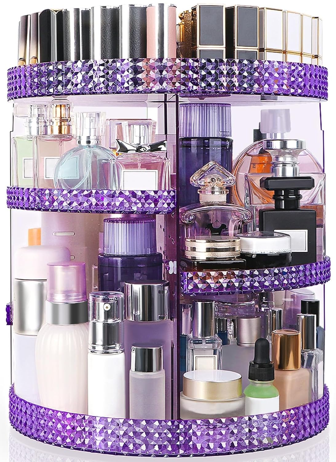 360 Degree Rotating Makeup Organizer, Extra Large Capacity Cosmetics Organizer, Removable 7 Layers Skincare Organizers, Spinning Perfume Organizer, Dresser Organizer Countertop (Purple)