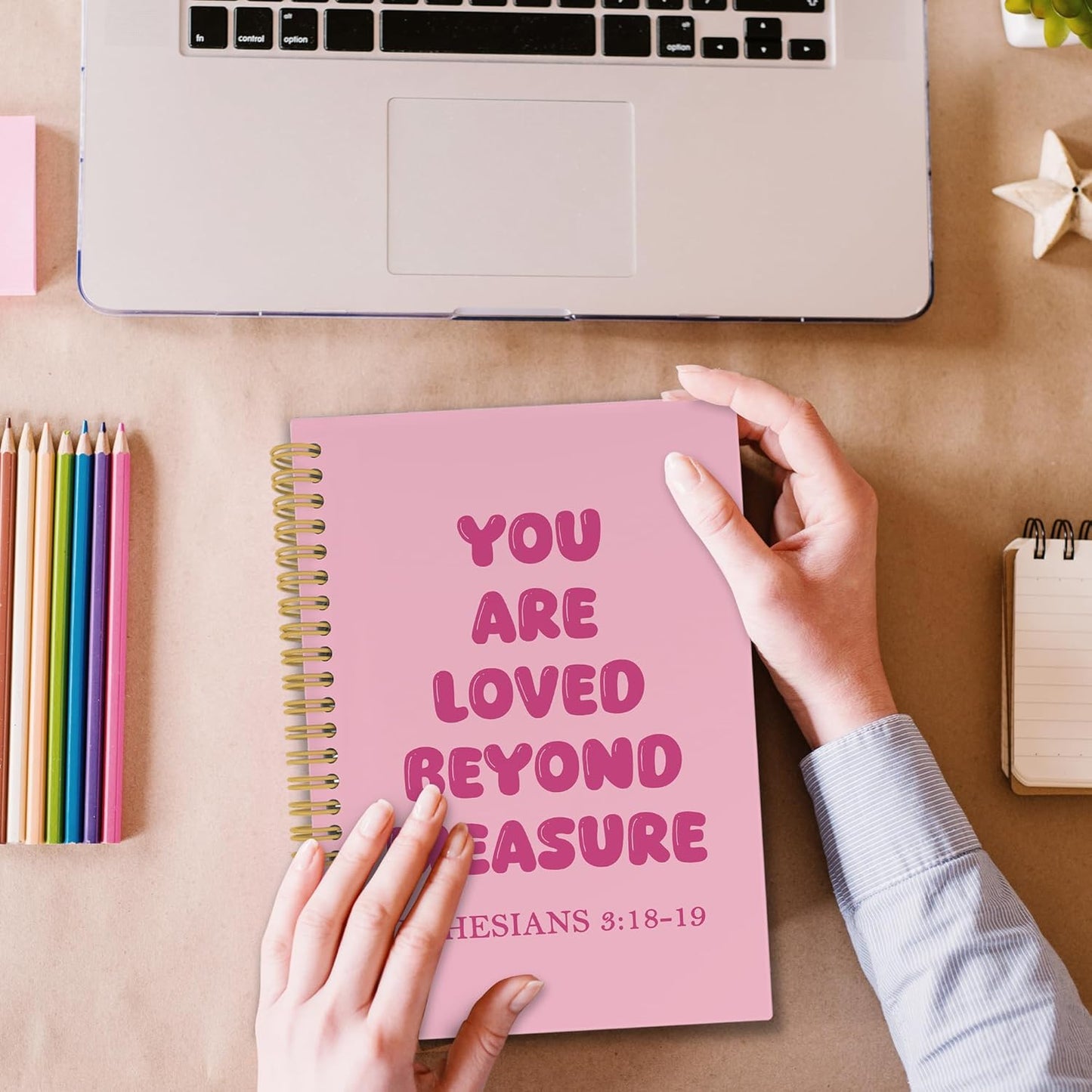 Pink Christian Spiral Notebook, Inspirational Religious Journaling Notebooks for Office School, Preppy Girly Hardcover Journals Gifts for Teen Girls Women Kids, 160 Pages 5.5 x 8.3 Inch