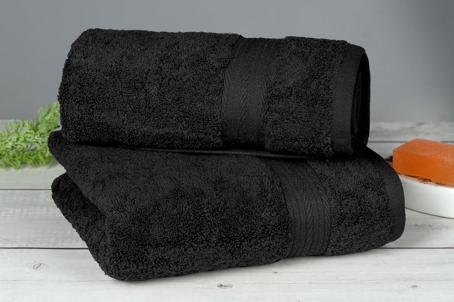 Ample Decor Hand Towels for Bathroom Set of 2, 18 X 28 Inch 600 GSM 100% Cotton, Absorbent- Black
