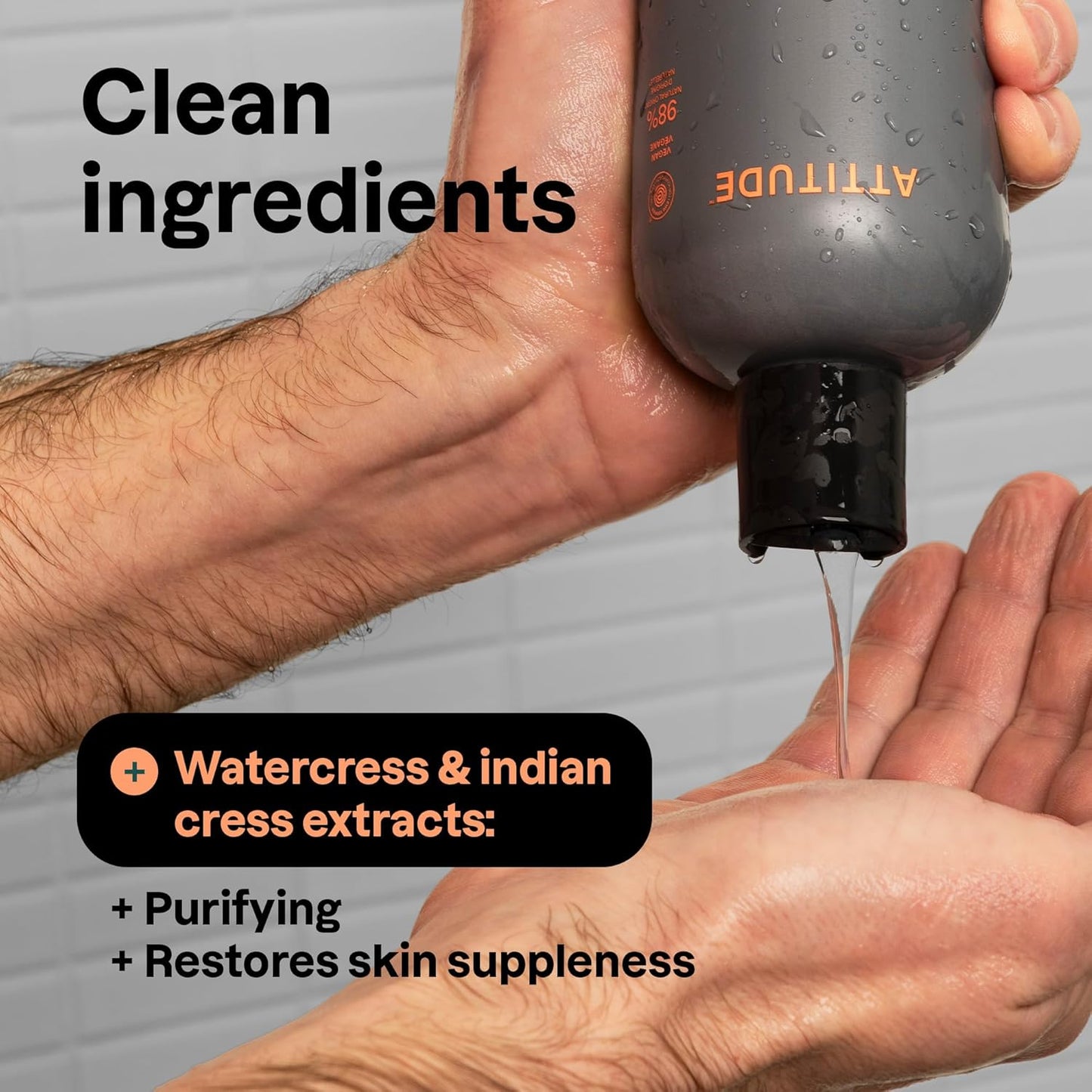 ATTITUDE Shower Gel Body Wash for Men, 98% Natural Origin Ingredients, Paraben & Phthalate Free, EWG Verified, Cleanses Without Drying, Patchouli & Bourbon, 14 Fl Oz (Pack of 3)