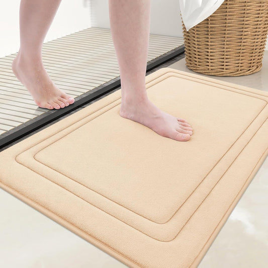 Grandaily Memory Foam Bath Mat Rug 36x24, Ultra Soft, Non-Slip and Absorbent Bathroom Rugs, Machine Wash Dry, Comfortable Bath Carpet for Bathroom Floor, Tub and Shower, Beige