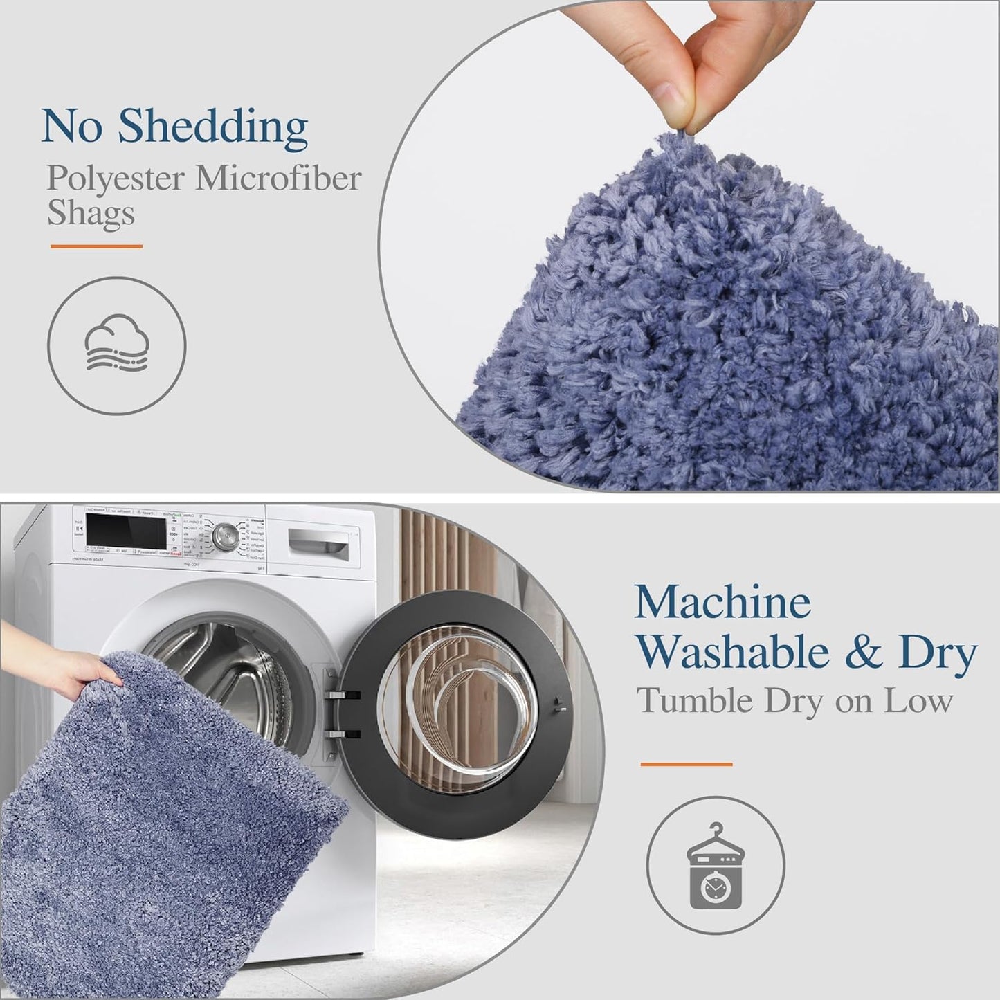 Walensee Non Slip Bath Mat (16 x 24, Blue) - Soft Microfiber Shaggy, Water Absorbent, Machine Washable, Thick Plush Shower Rug