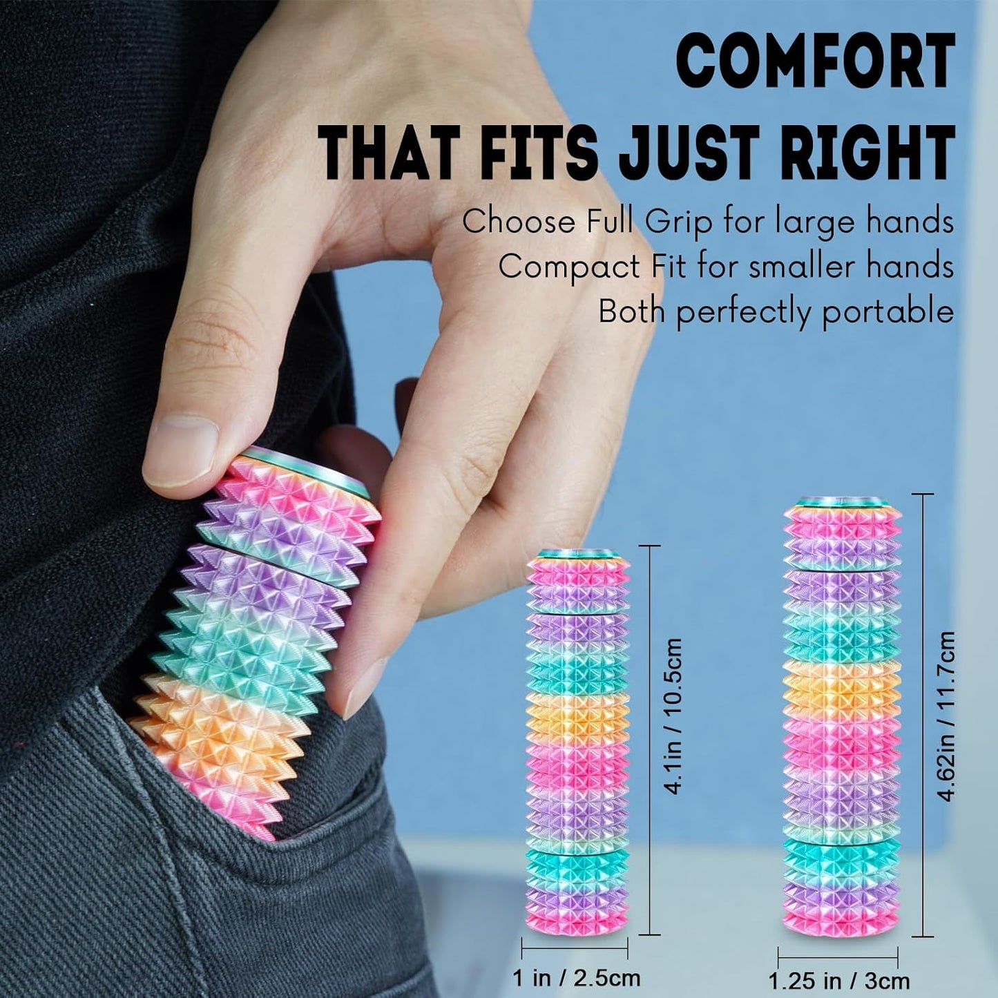 Fidget Roller Adults Teens Sensory Little Stim Gadget for Anxiety Relief Mild Ouchie,Desk Focus Tool Portable Hand Spinner Gifts Idea White Elephant Stocking Christmas(Rainbow,Full Grip)