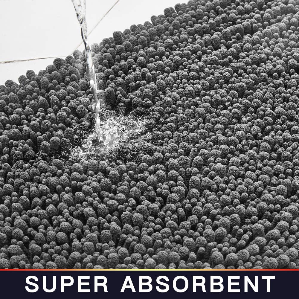 Walensee Bathroom Rug 2 Pieces Set Non Slip Bath Mat (20"x32" Plus 20"x24" U Grey/Gray) Water Absorbent Super Soft Shaggy Chenille Machine Washable Dry Extra Thick Perfect Carpet for Shower Floor