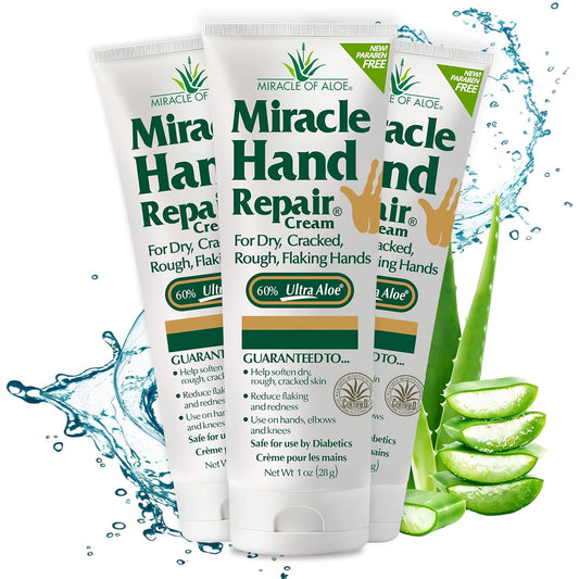 Miracle Hand Repair Cream for Dry Cracked Hands 1 oz Best Healing Hand Cream with 60% Aloe Vera - Non-Greasy Moisturizer for Working Hands - Fast Absorbing Lotion for Extremely Dry Skin (3-Pack)