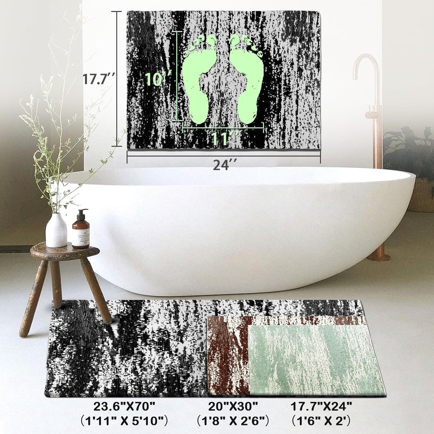 HDFK Graffiti Bath Mat | Non Slip Water Absorbent Quick Dry Woven Floor Mats | Thin Machine Washable Modern Shower Rug | Low Pile Profile Small Vanity Room Bathroom Rugs | 24x17.7 Inch Sage Green