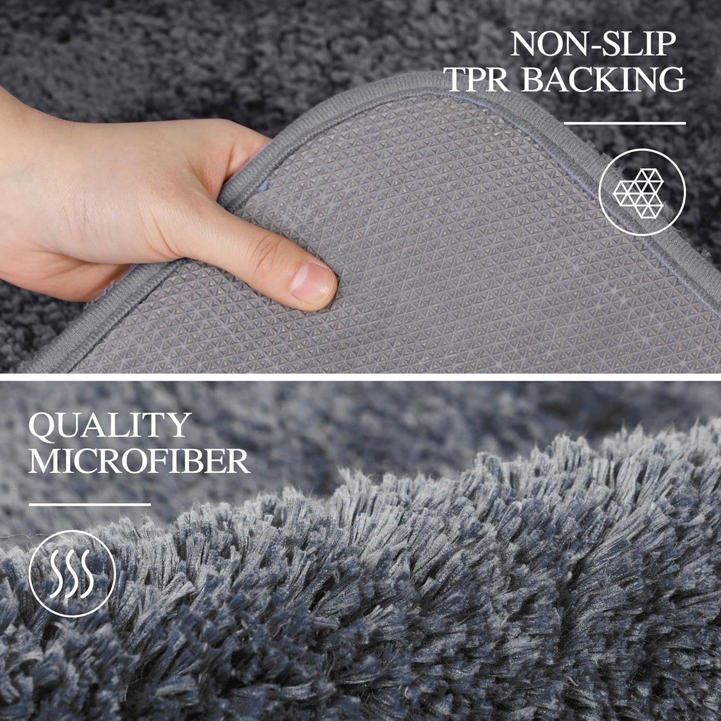 Walensee Contour Rug (20x24, Dark Grey) Non Slip Bath Mat for Bathroom - Water Absorbent Soft Microfiber Shaggy Mat, Machine Washable, U Shape