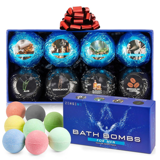 Bath Bombs for Men - Mens Relaxing Bath Bombs Gift Set - Organic with Masculine Scents for Him - 2.5 Oz Each - Gift Set of 8 Scented with Natural Essential Oils for Boyfriend, Husband or Father