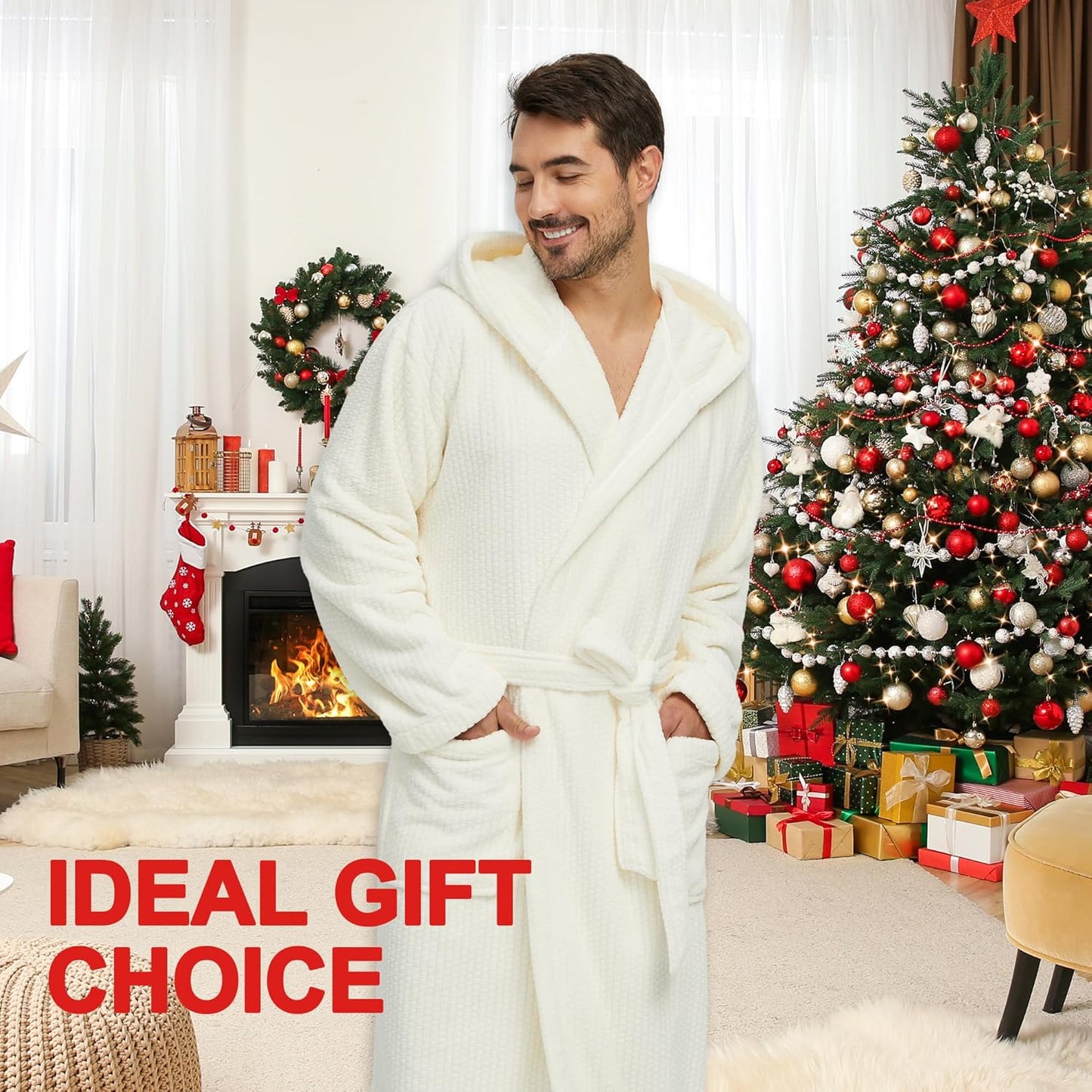 Men's Bathrobes with Hood, Soft Long Towel Robe for Men - Super Absorbent Quick Dry yet Warm