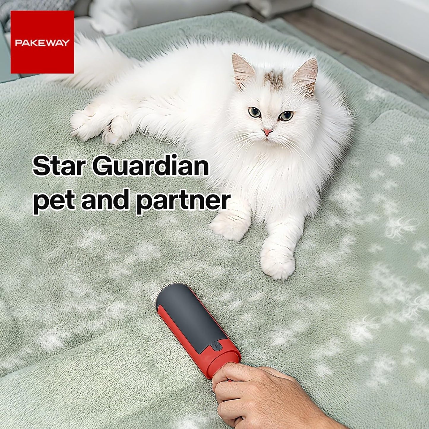 PAKEWAY 2 Pack Pet Hair Removal Tool, Reusable Dog & Cat Fur Remover with Comfy Non-Slip Handle, Portable Lint Roller with Self-Cleaning Base for Couch, Car Seat, Carpet, Bedding