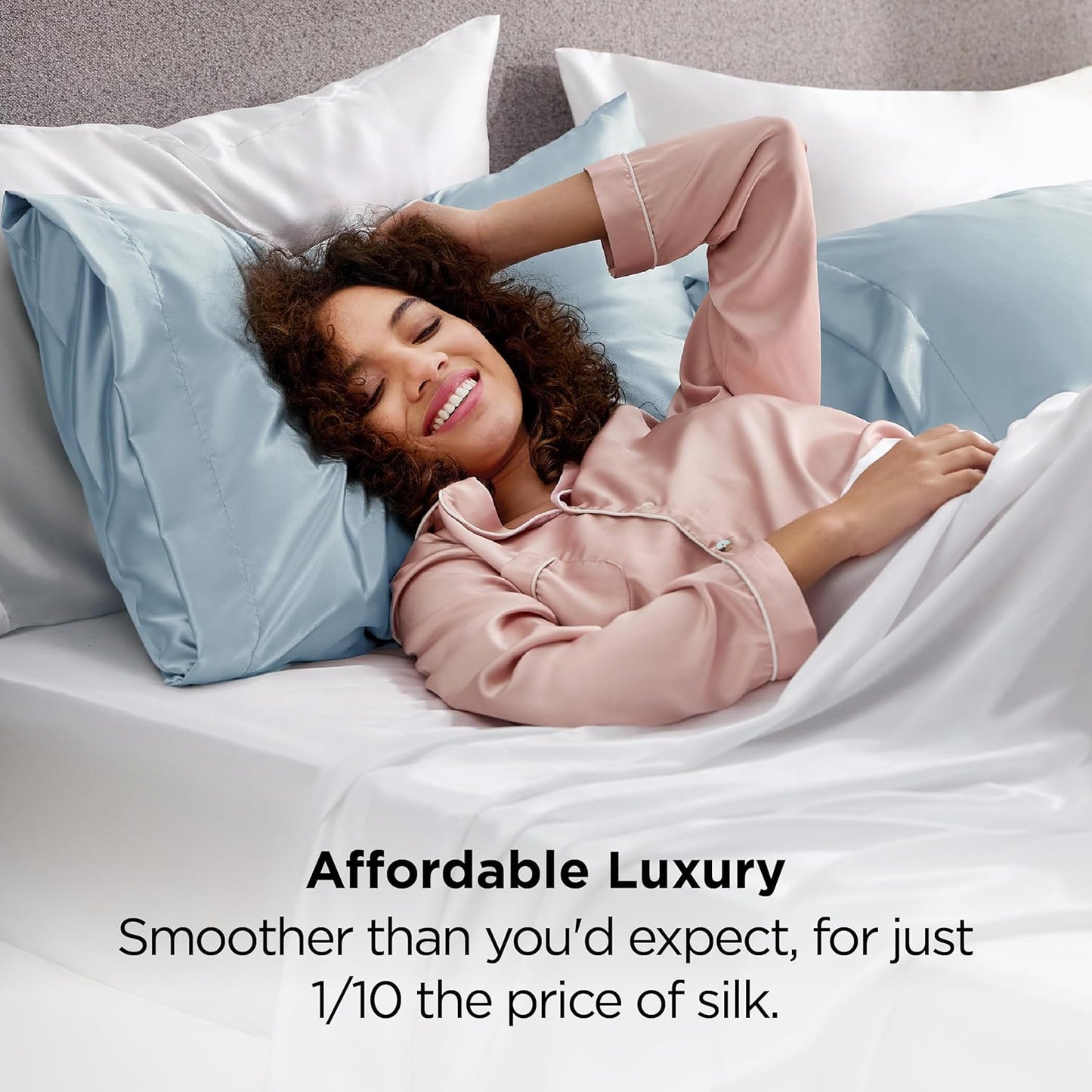 Bedsure Satin Pillowcase 2 Pack Similar to Silk Pillow Cases Standard Size, Pillow Case for Sleeping Women with Envelope Closure, Gifts for Women Men, Stone Blue, 20x26 Inches, 2pcs