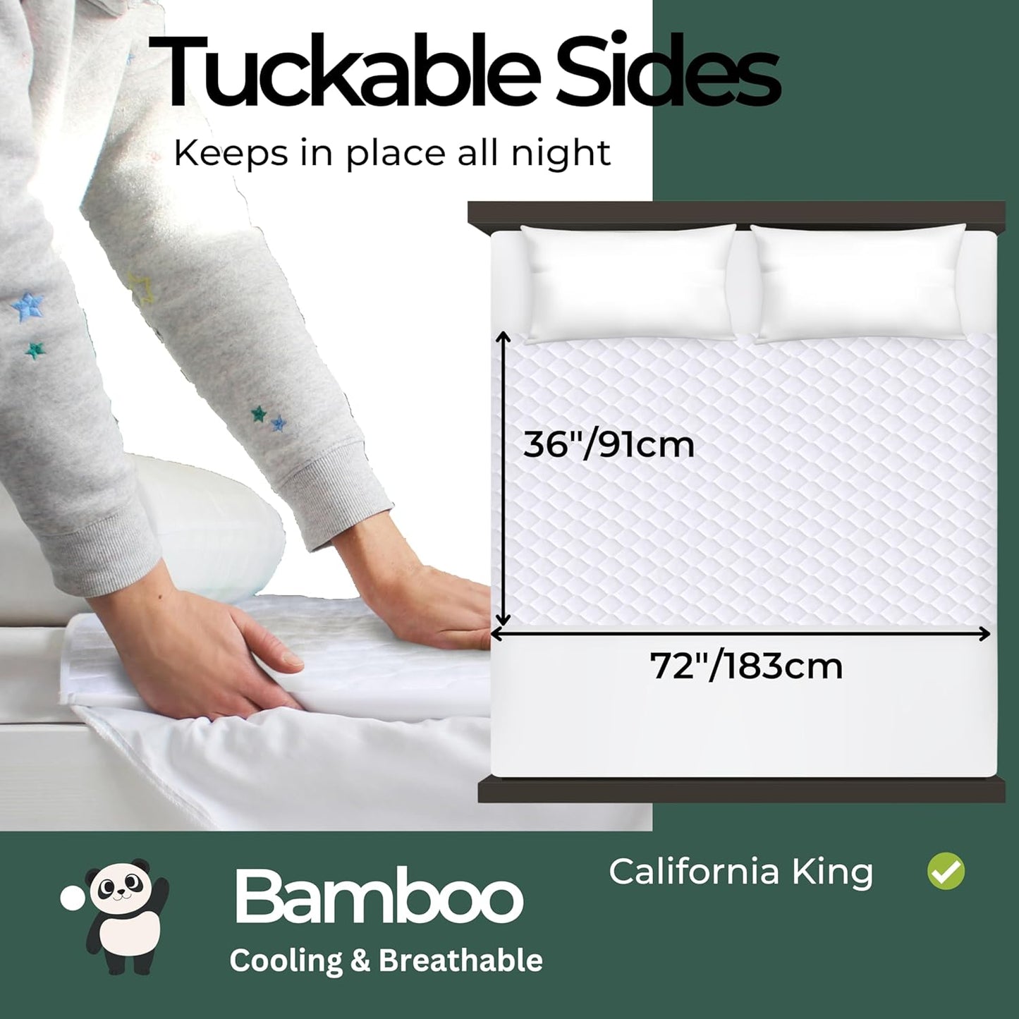Hygge Sheets® Organic Washable Incontinence Bed Pads with Tucks - 100% Waterproof Reusable Mattress Protector Underpads - Rayon derived from Bamboo - Cali King