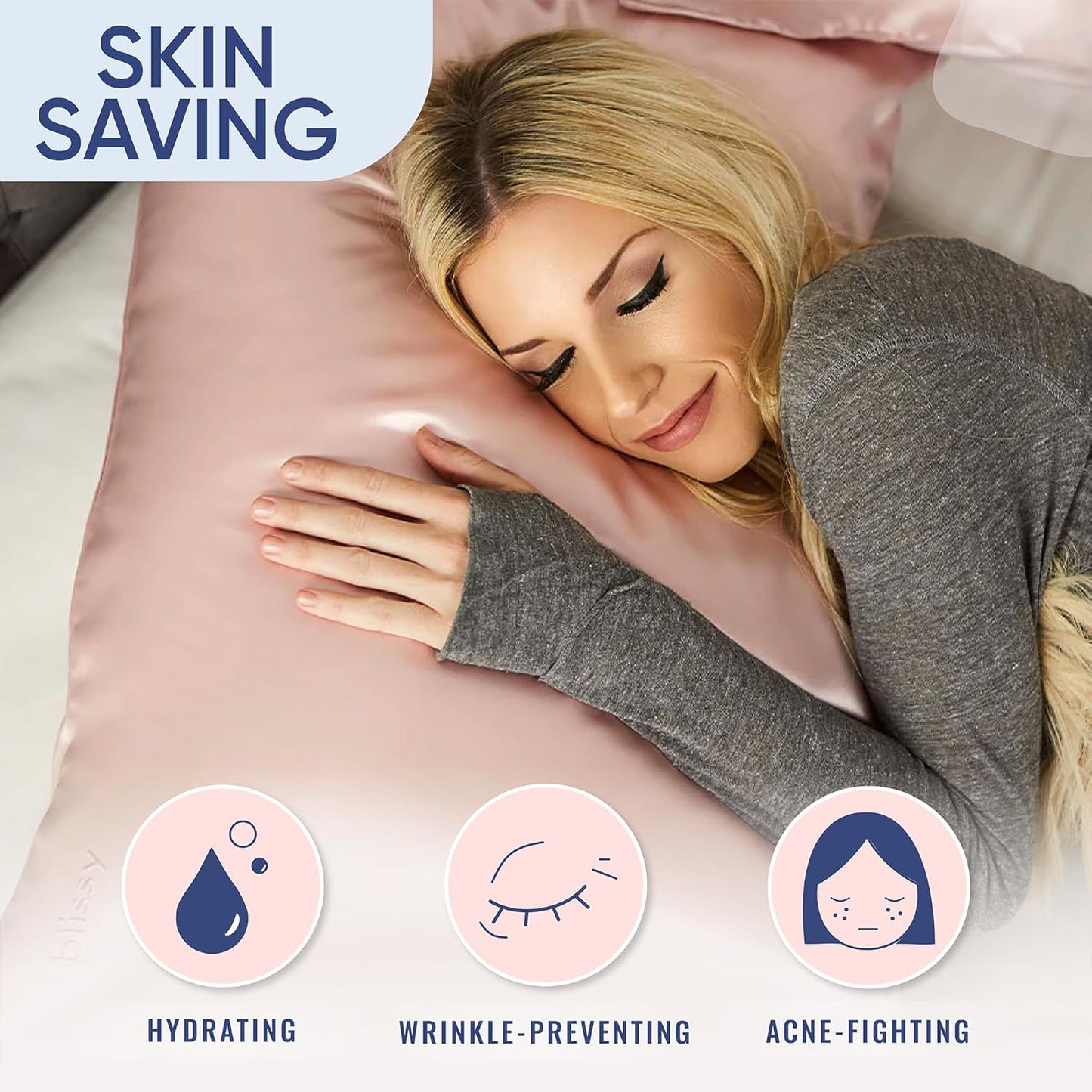 Blissy Silk Pillowcase - 100% Pure Mulberry Silk - 22 Momme 6A High-Grade Fibers - Silk Pillow Cover for Hair & Skin - Regular, Queen & King (Pink, King)